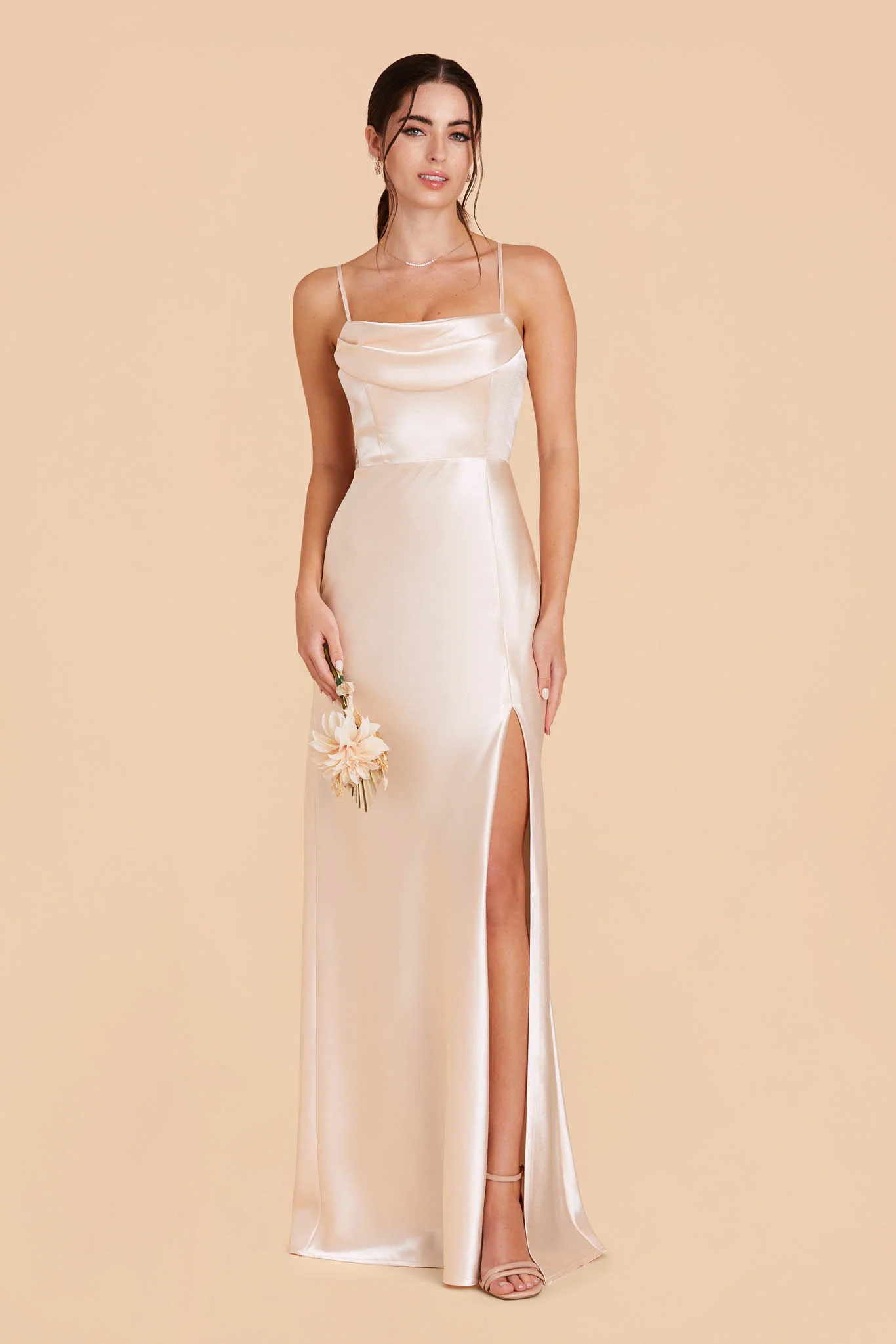 Shiny Satin Champagne Dress - XNAUWBI