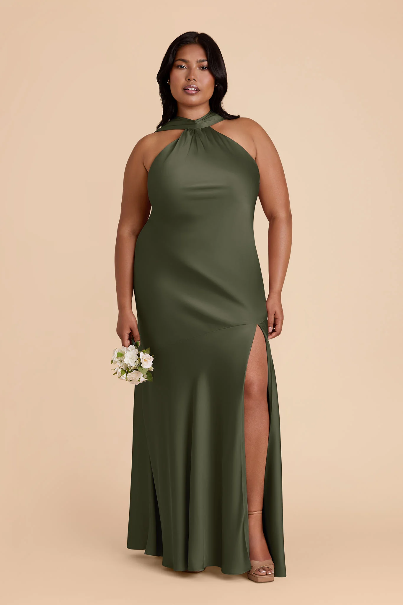 Matte Satin Olive Dress - XNAUWBI