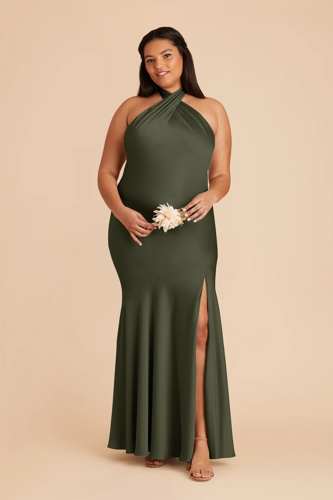 Matte Satin Olive Dress - XNAUWBI