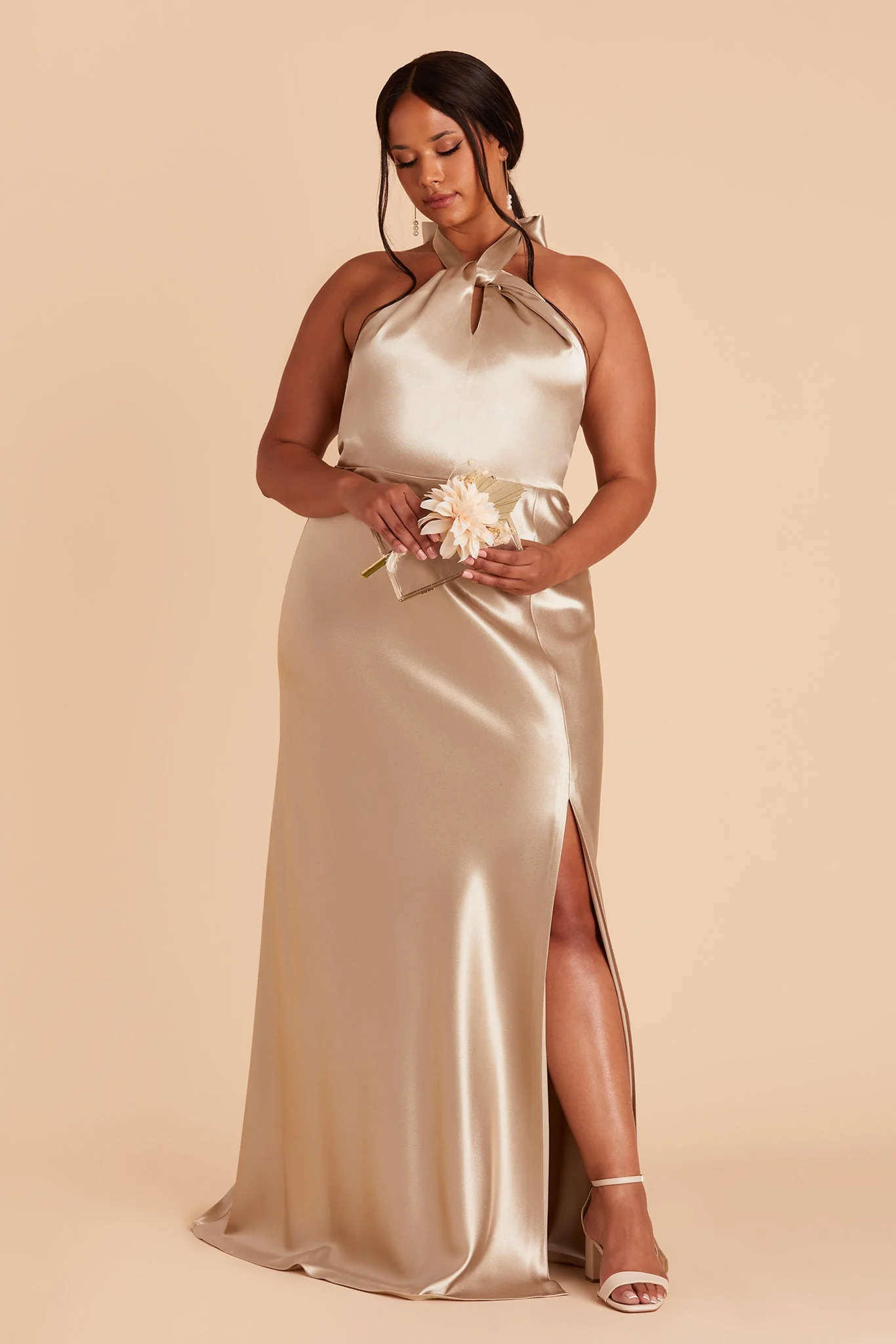 Shiny Satin Neutral Champagne Dress - XNAUWBI