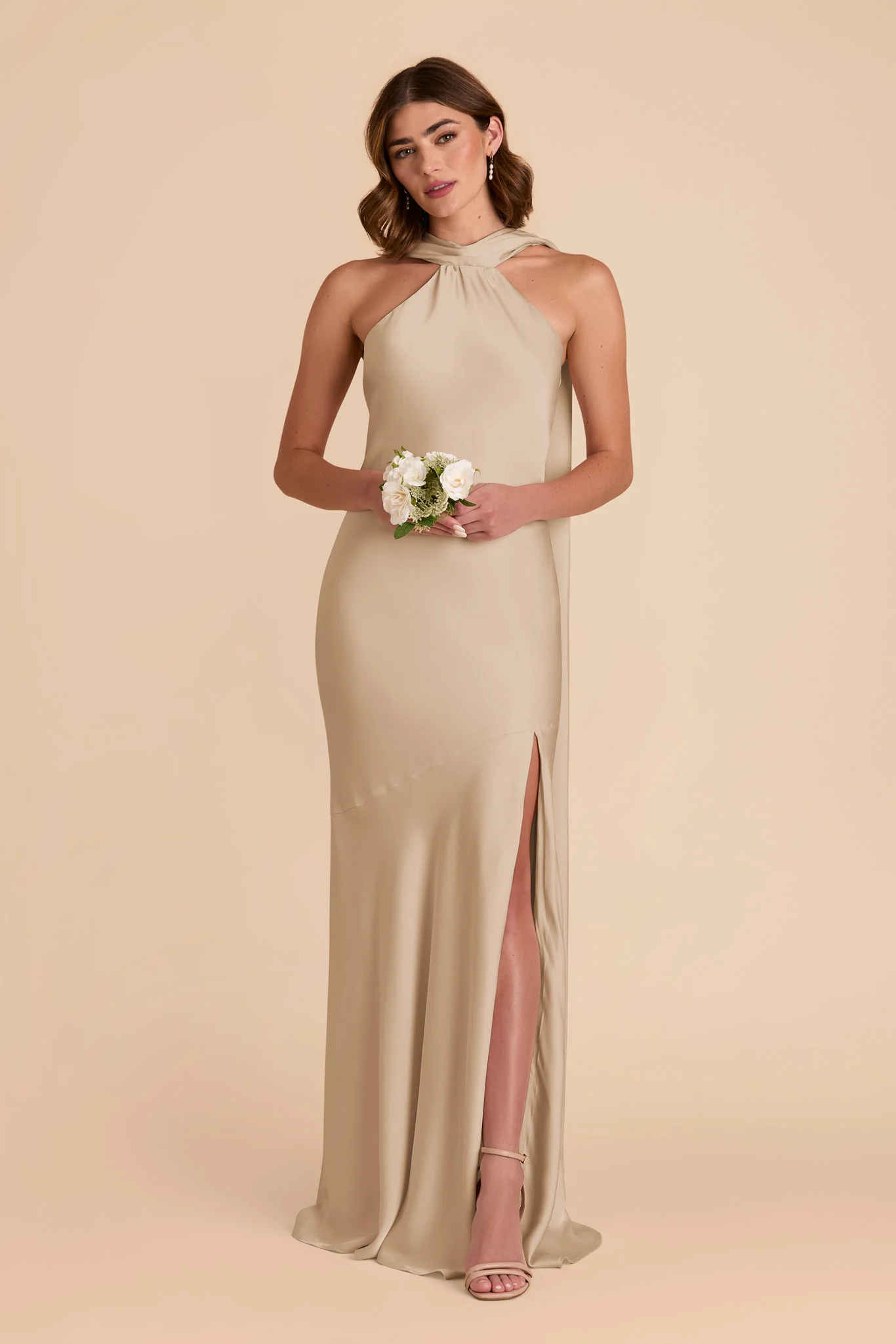 Matte Satin Neutral Champagne Dress - XNAUWBI