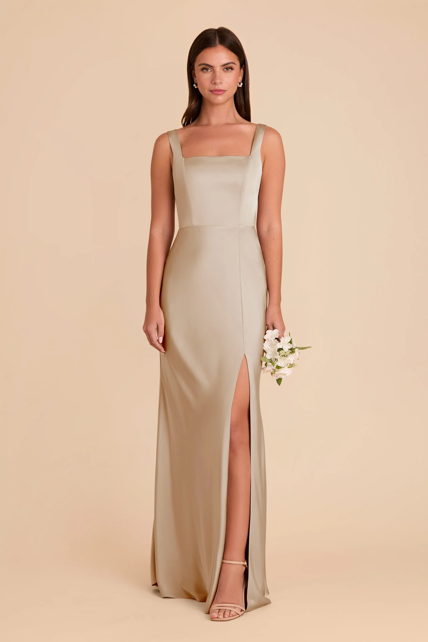 Matte Satin Neutral Champagne Dress - XNAUWBI