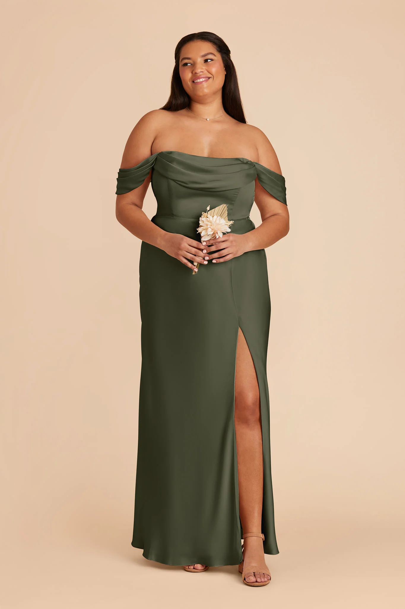 Matte Satin Olive Dress - XNAUWBI
