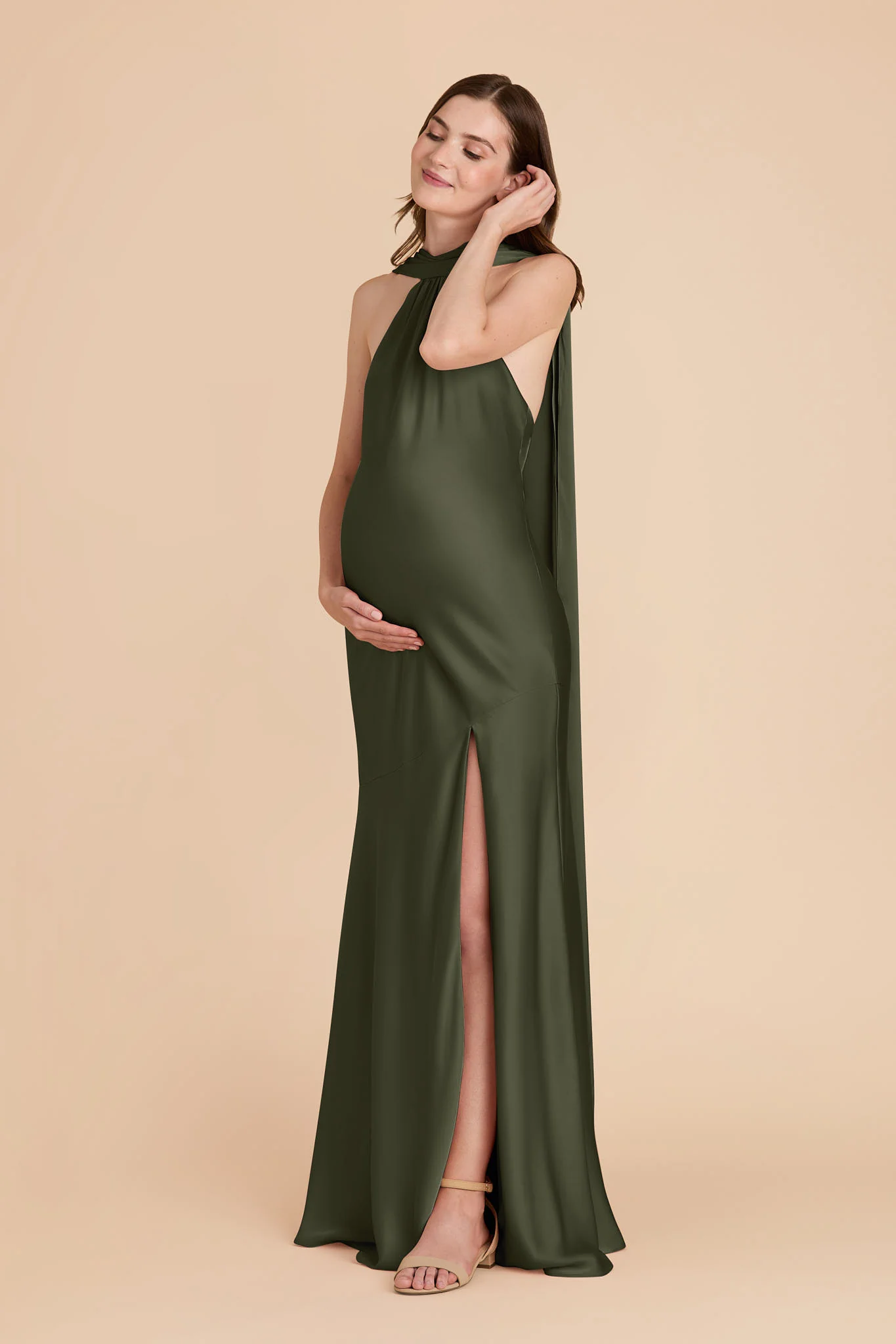 Matte Satin Olive Dress - XNAUWBI
