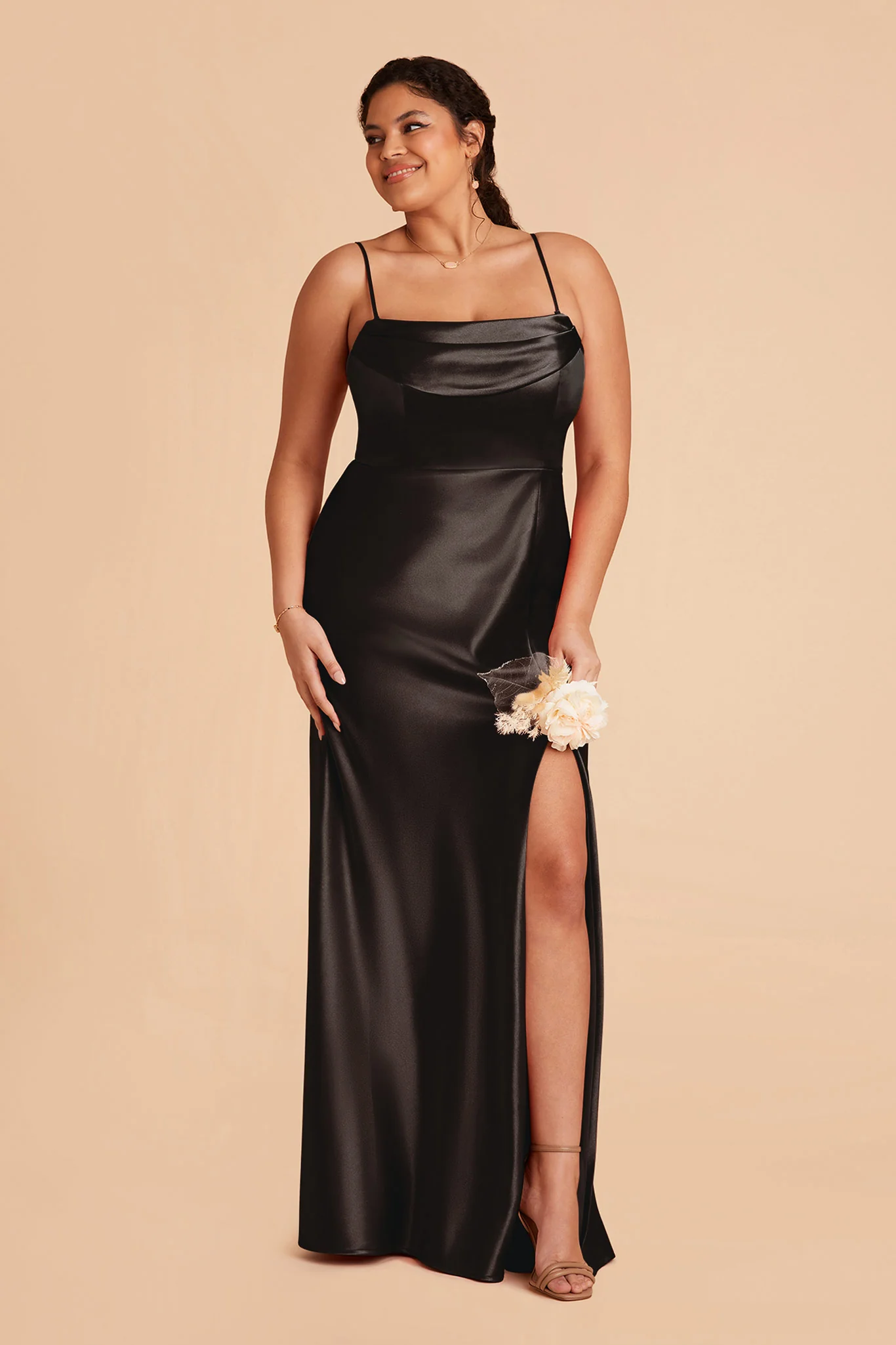 Shiny Satin Black Dress - XNAUWBI