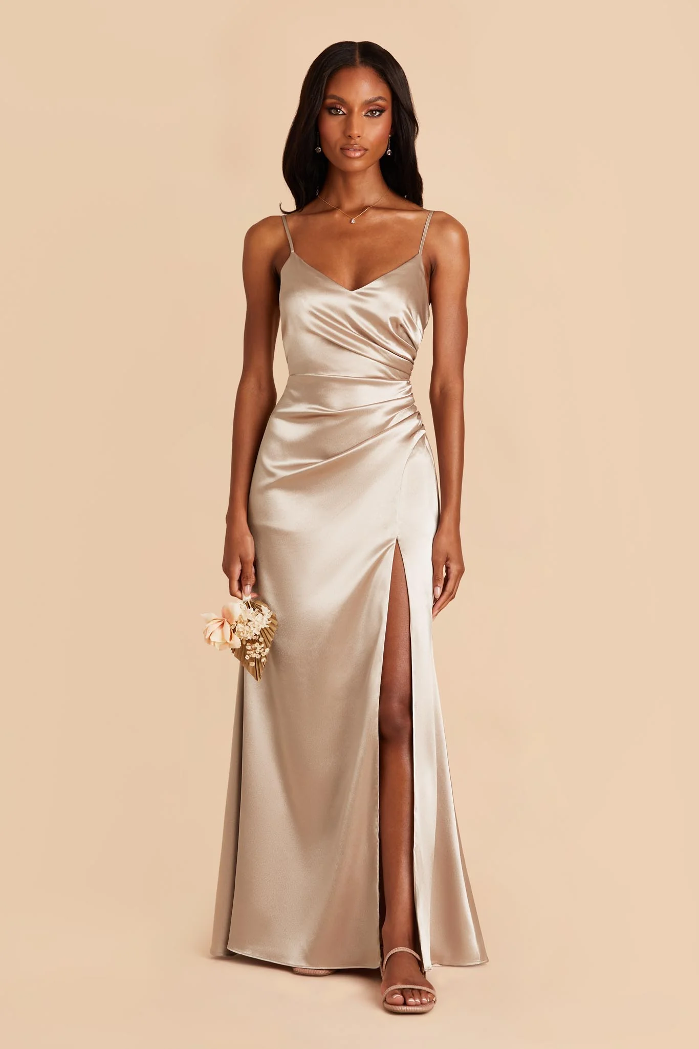 Shiny Satin Neutral Champagne Dress - XNAUWBI