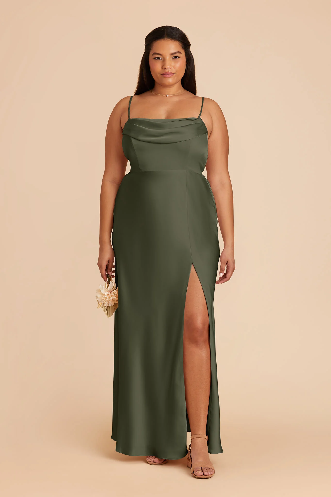 Matte Satin Olive Dress - XNAUWBI