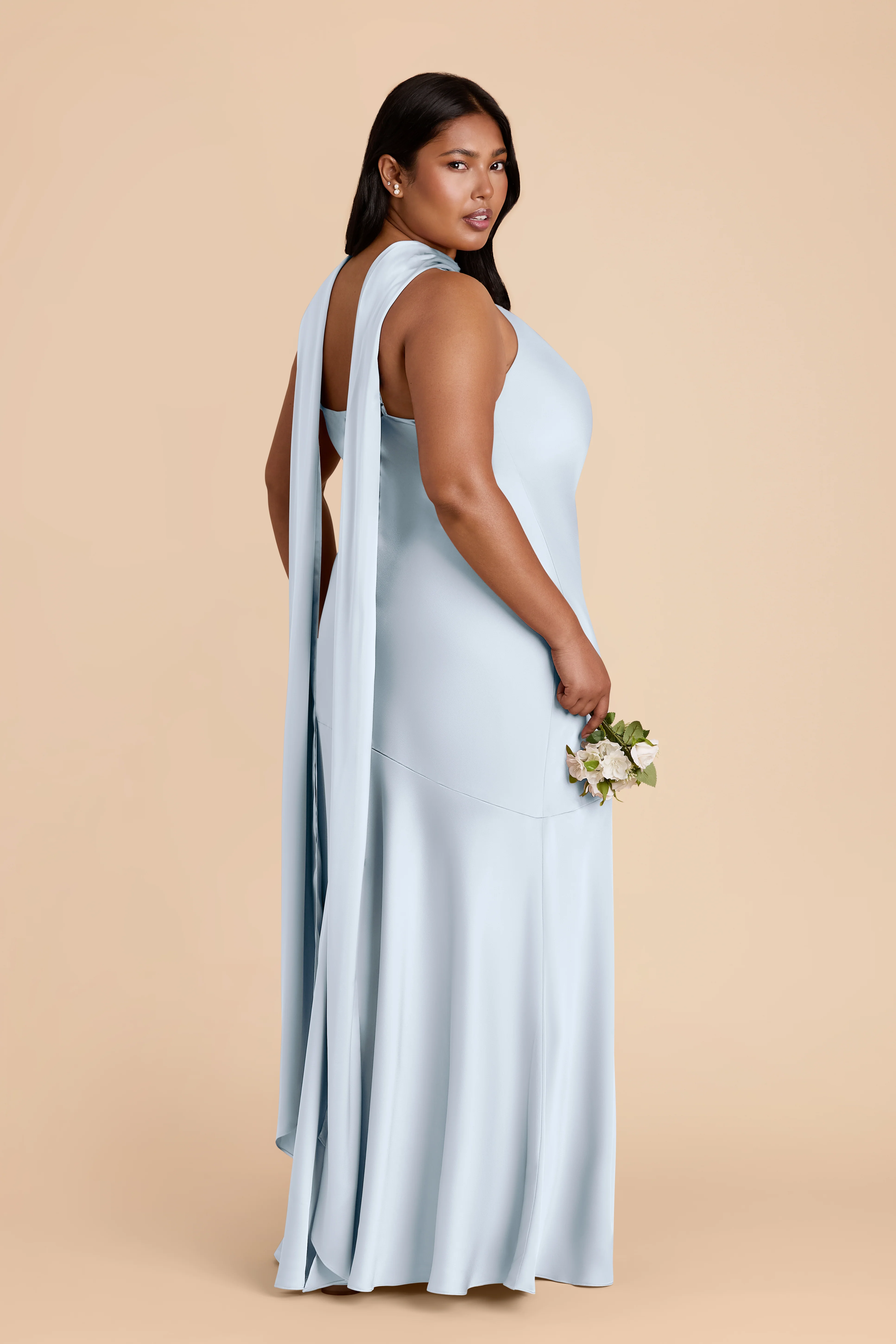 Matte Satin Mist Blue Dress - XNAUWBI