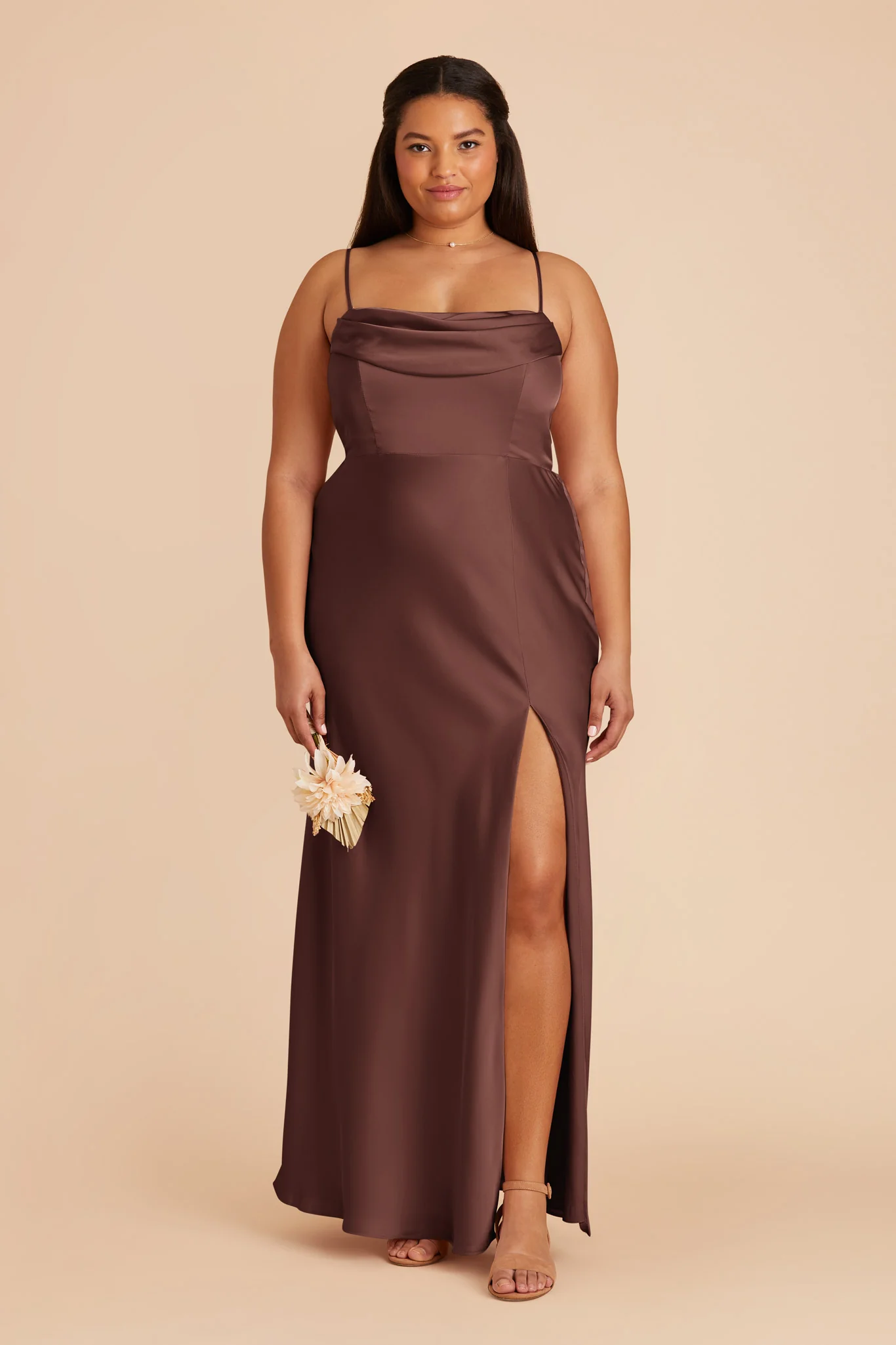 Matte Satin Chocolate Brown Dress - XNAUWBI