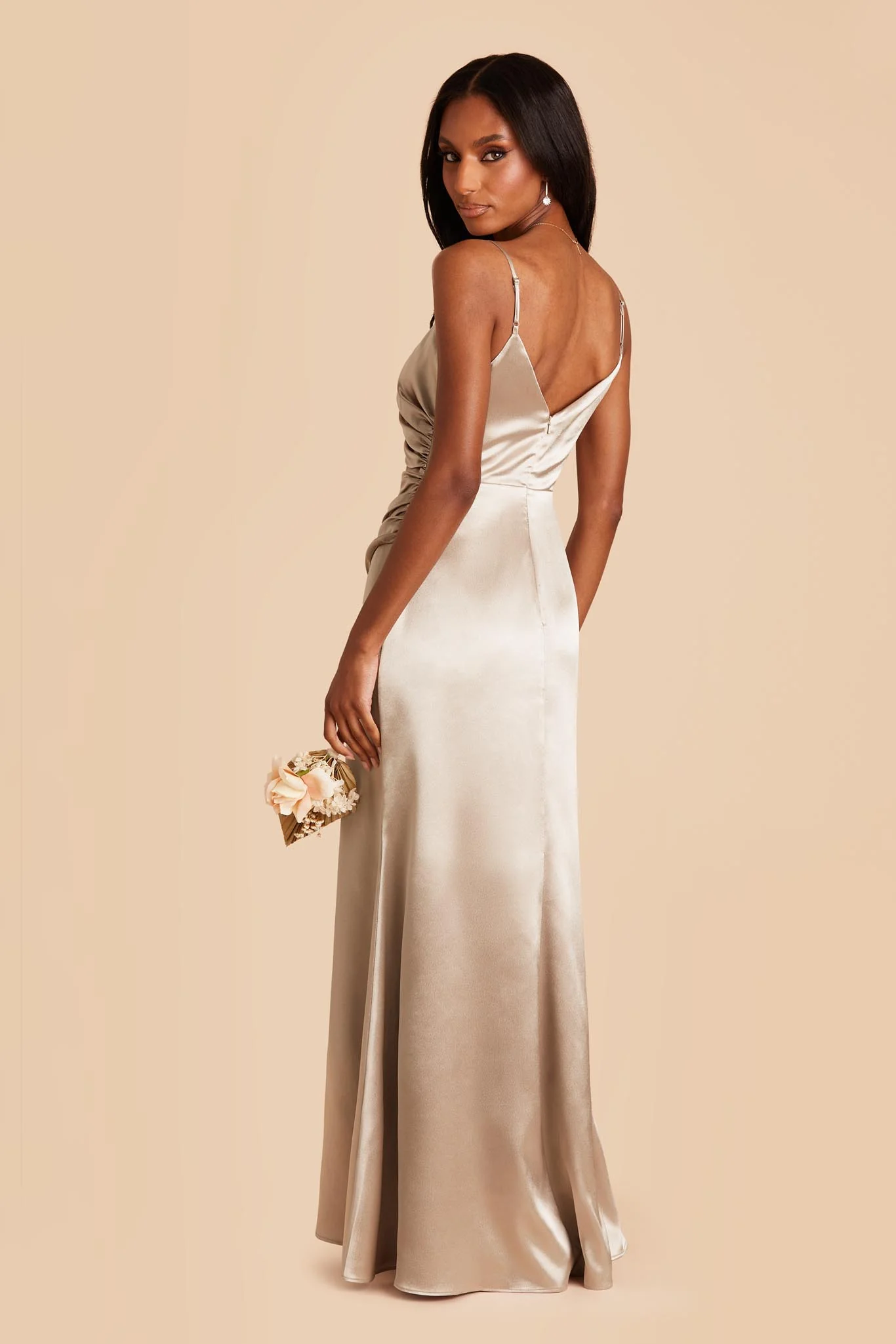 Shiny Satin Neutral Champagne Dress - XNAUWBI