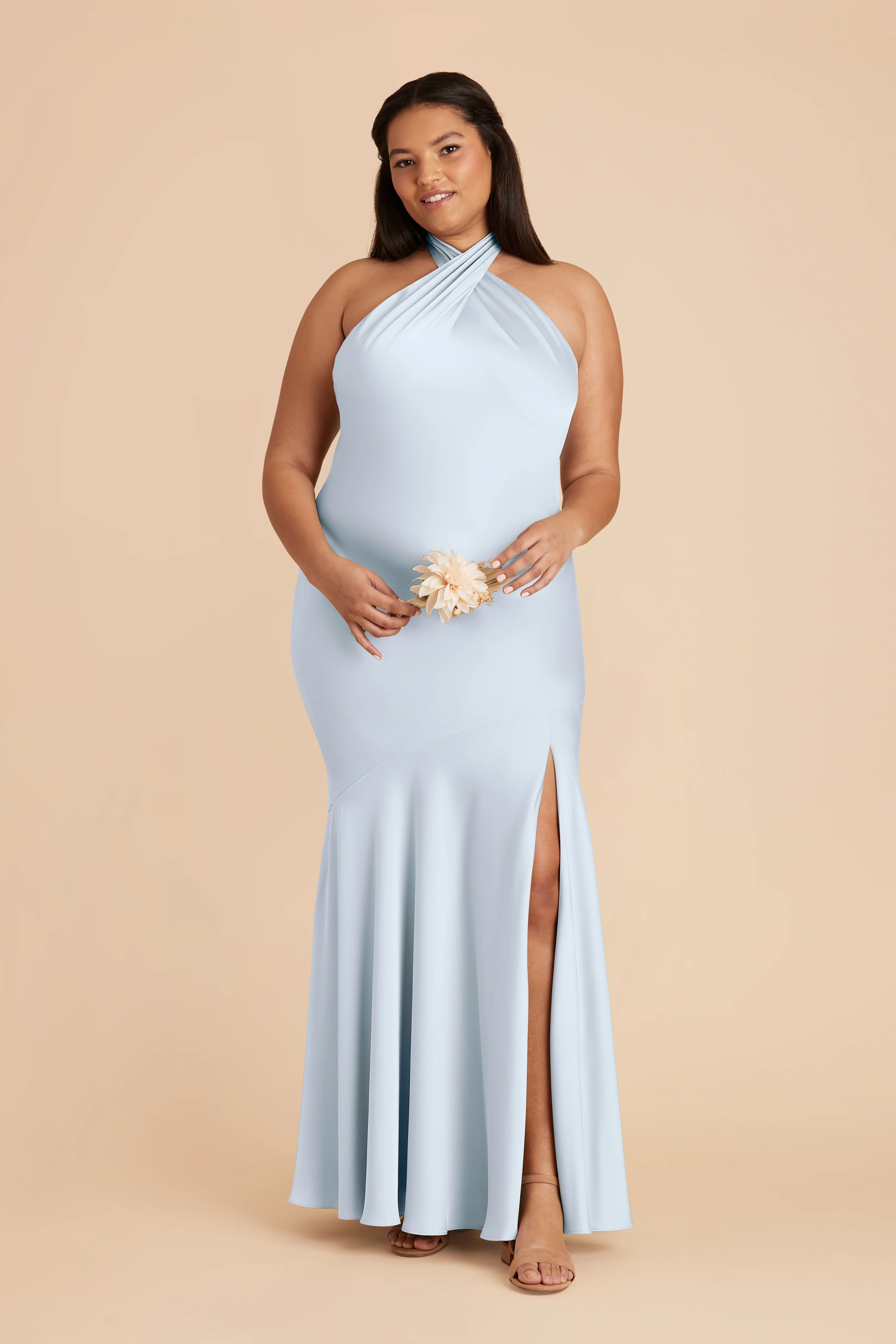 Matte Satin Mist Blue Dress - XNAUWBI