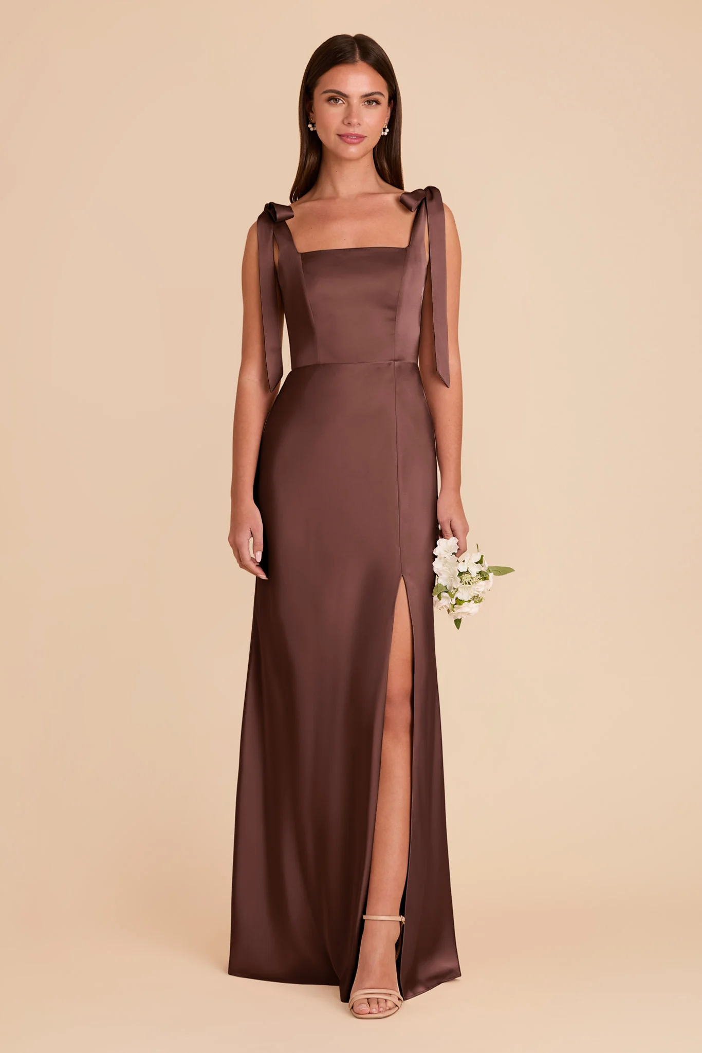 Matte Satin Chocolate Brown Dress - XNAUWBI