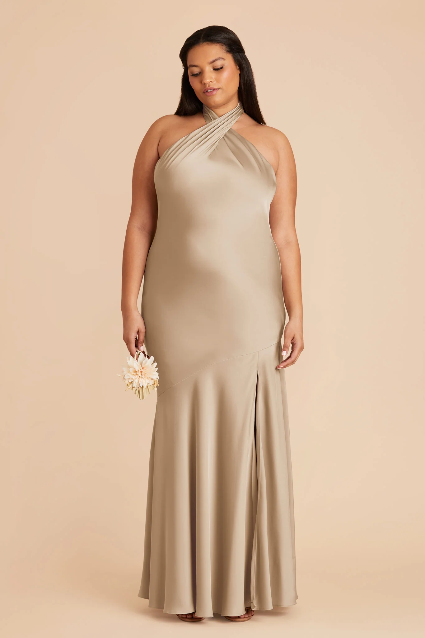 Matte Satin Neutral Champagne Dress - XNAUWBI