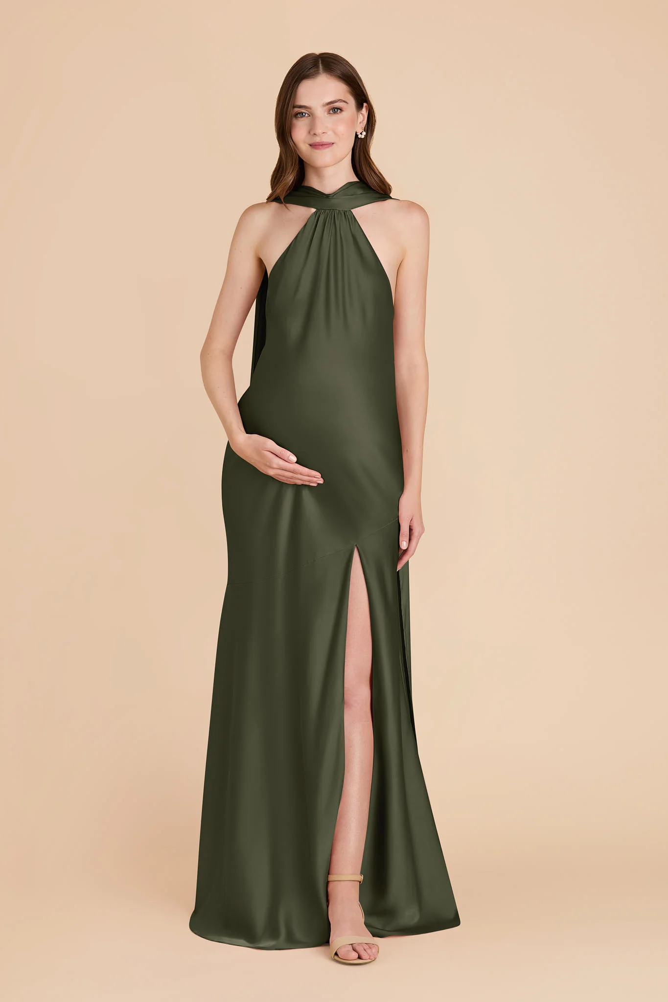 Matte Satin Olive Dress - XNAUWBI