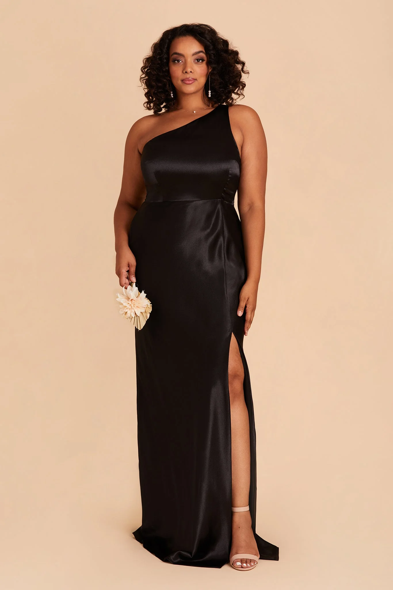 Shiny Satin Black Dress - XNAUWBI