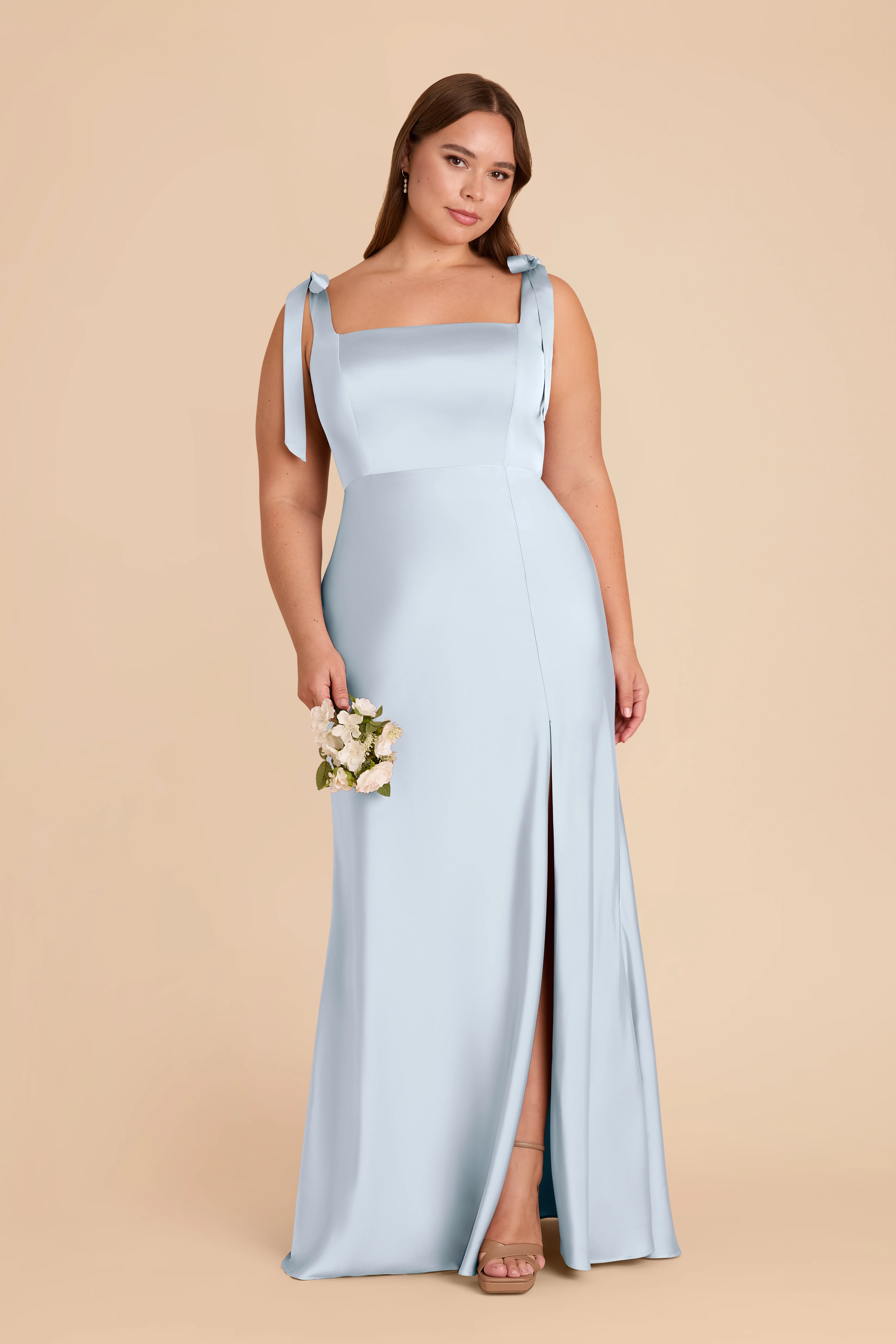Matte Satin Mist Blue Dress - XNAUWBI