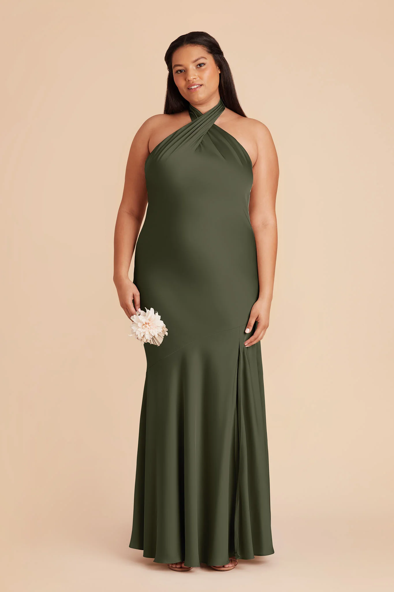Matte Satin Olive Dress - XNAUWBI