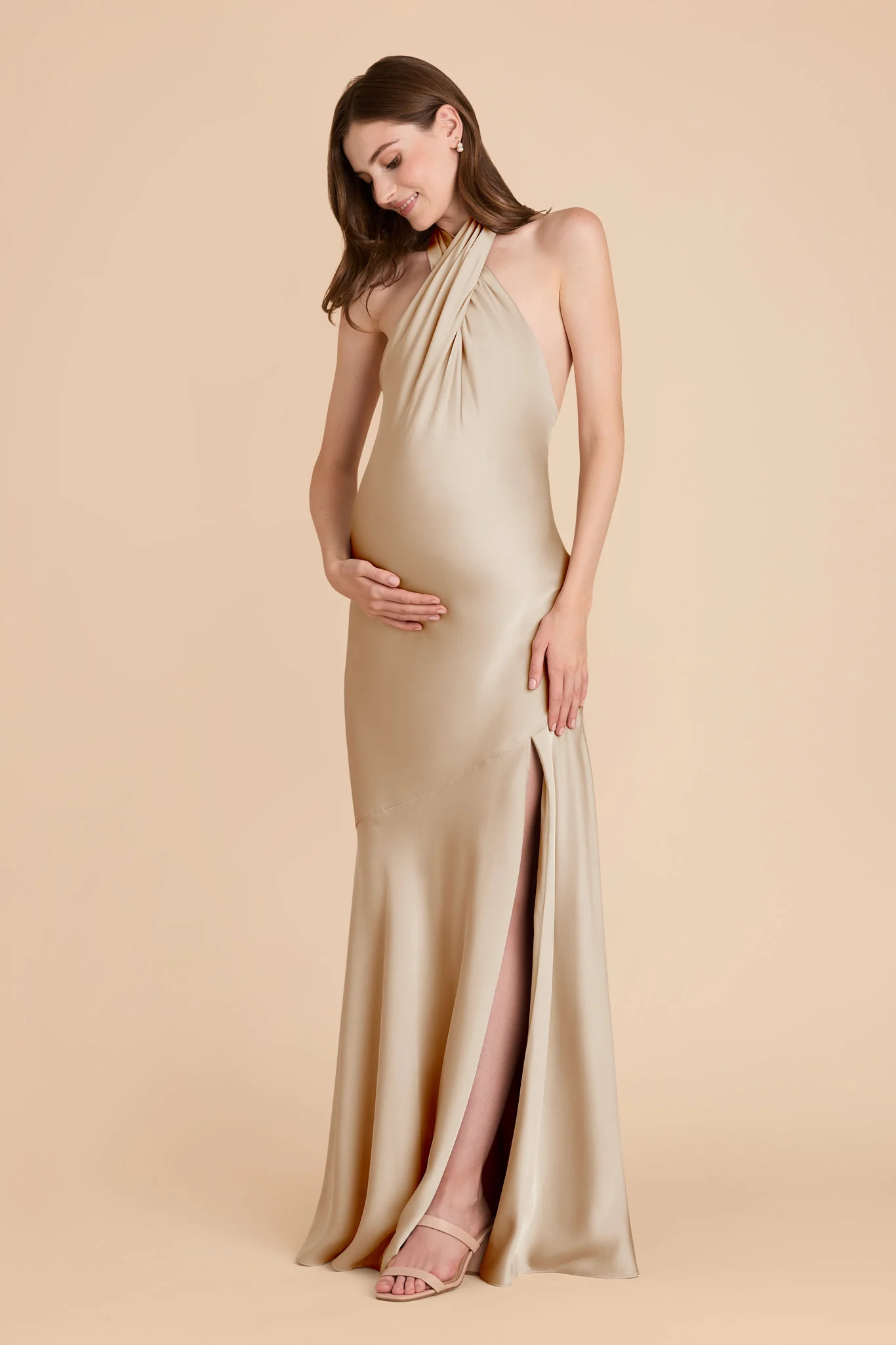Matte Satin Neutral Champagne Dress - XNAUWBI