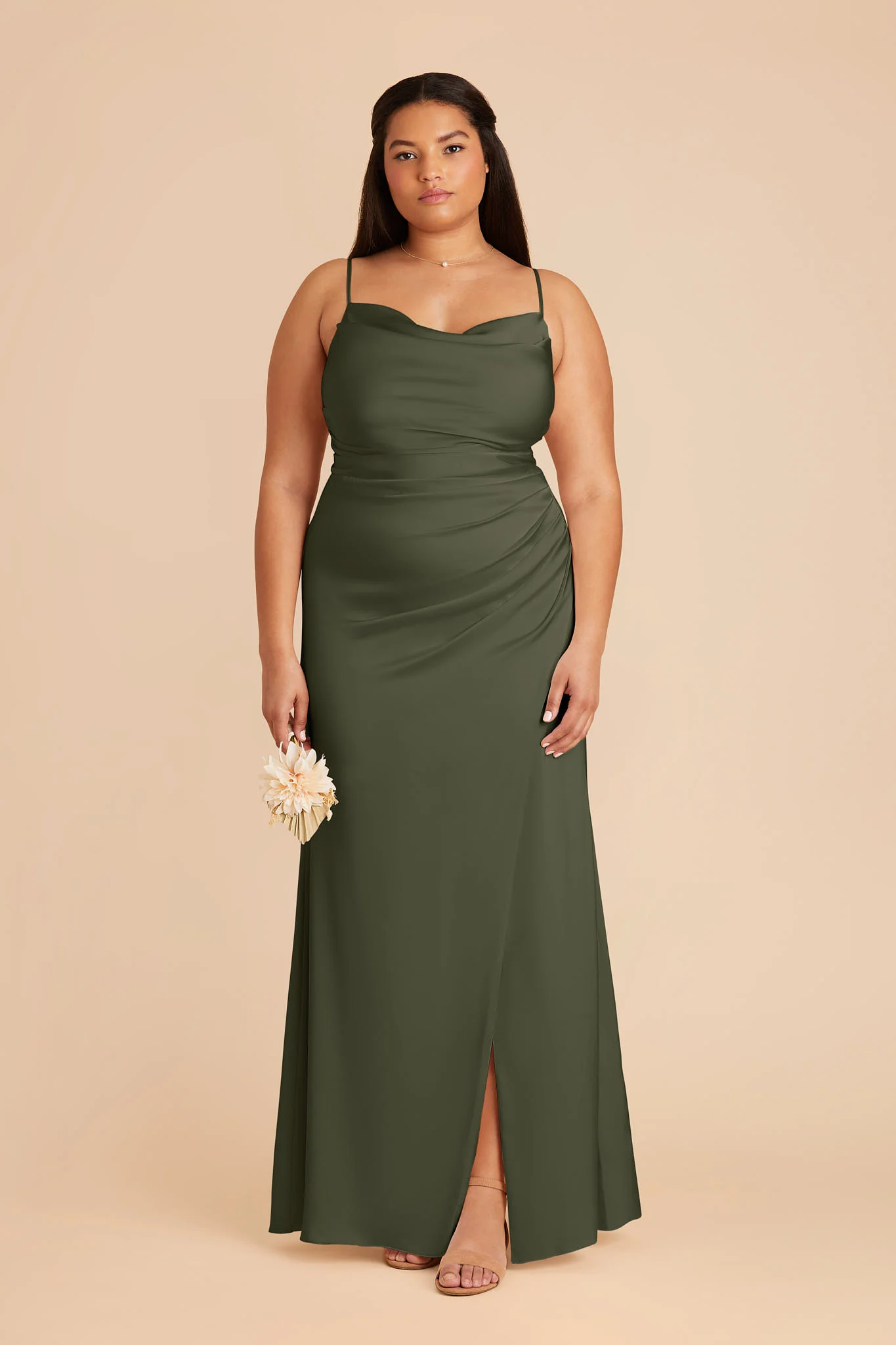 Matte Satin Olive Dress - XNAUWBI