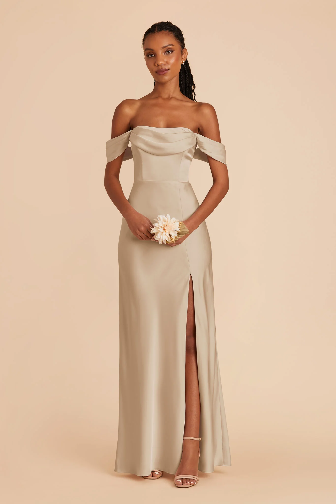 Matte Satin Neutral Champagne Dress - XNAUWBI