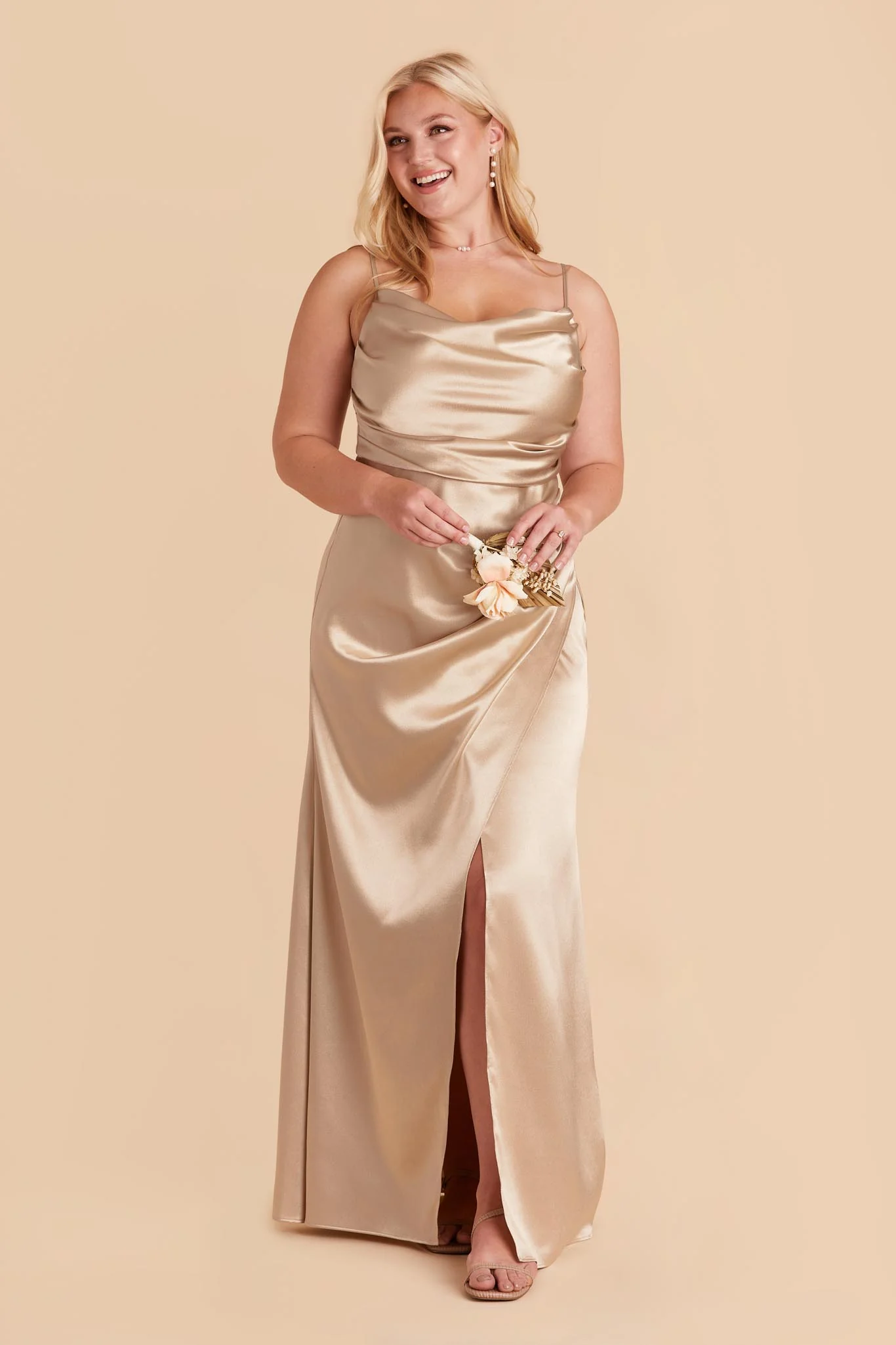 Shiny Satin Neutral Champagne Dress - XNAUWBI