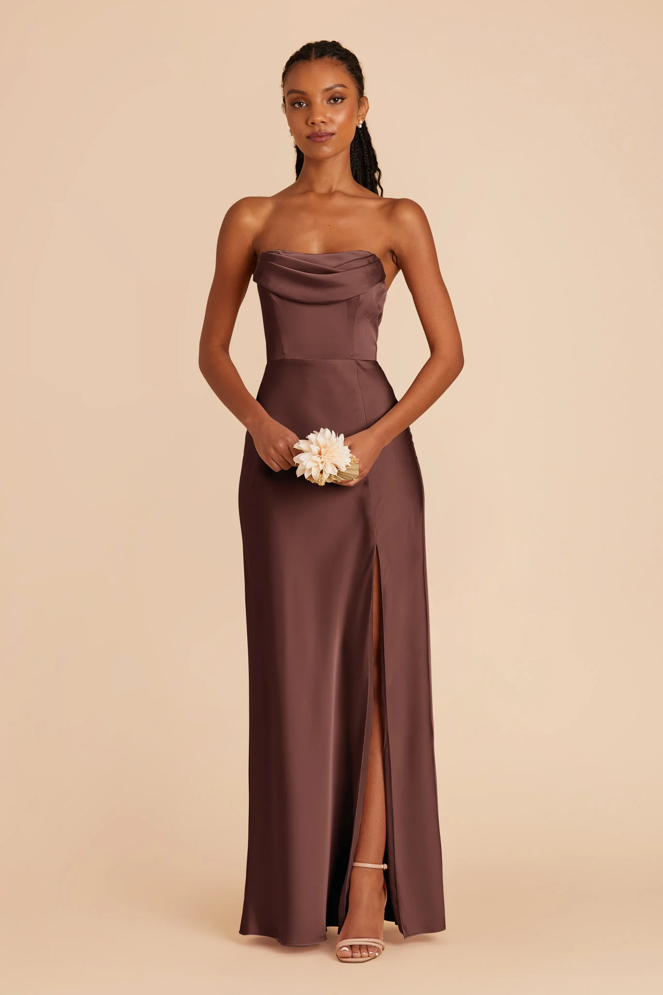Matte Satin Chocolate Brown Dress - XNAUWBI
