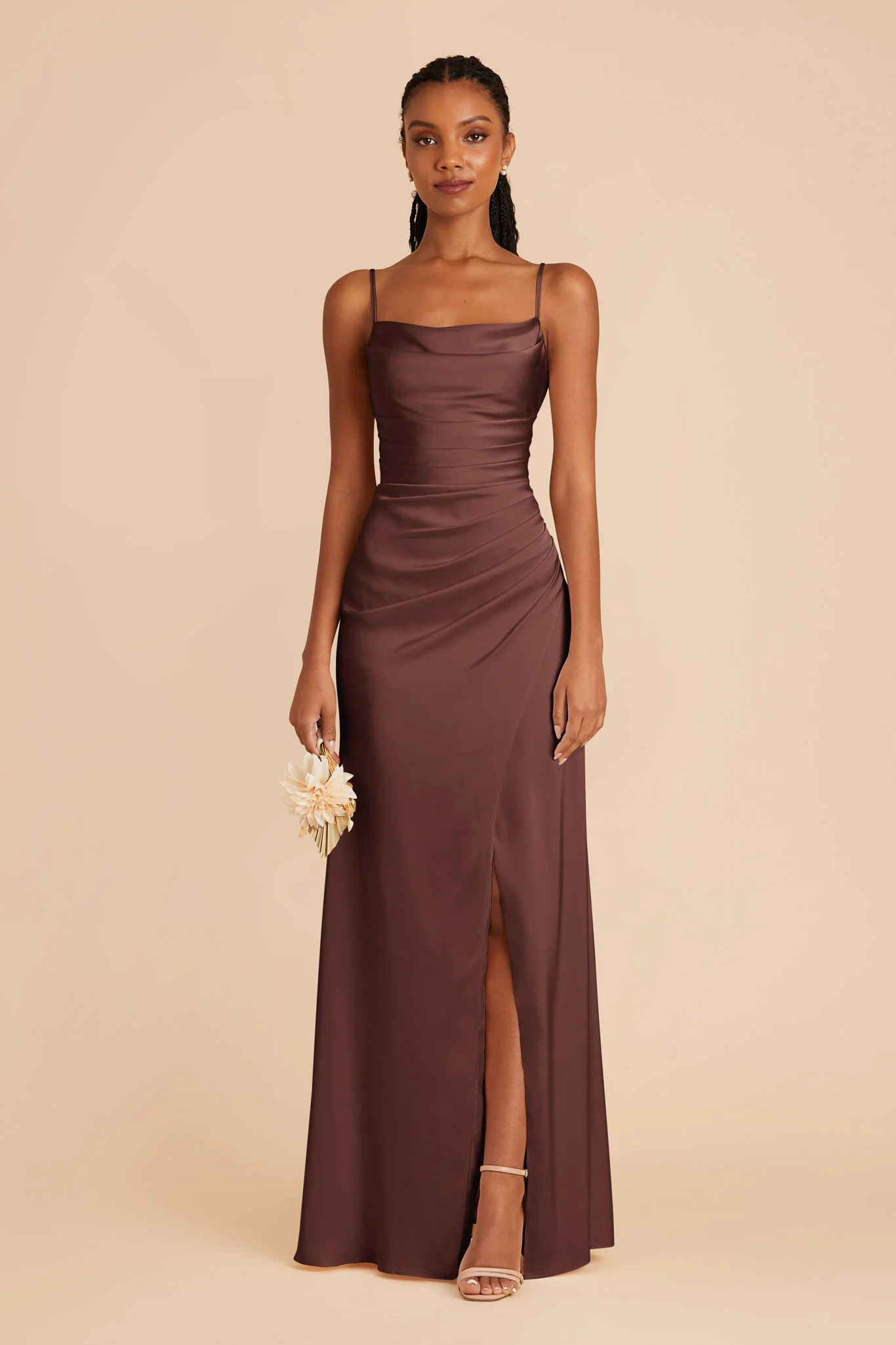 Matte Satin Chocolate Brown Dress - XNAUWBI