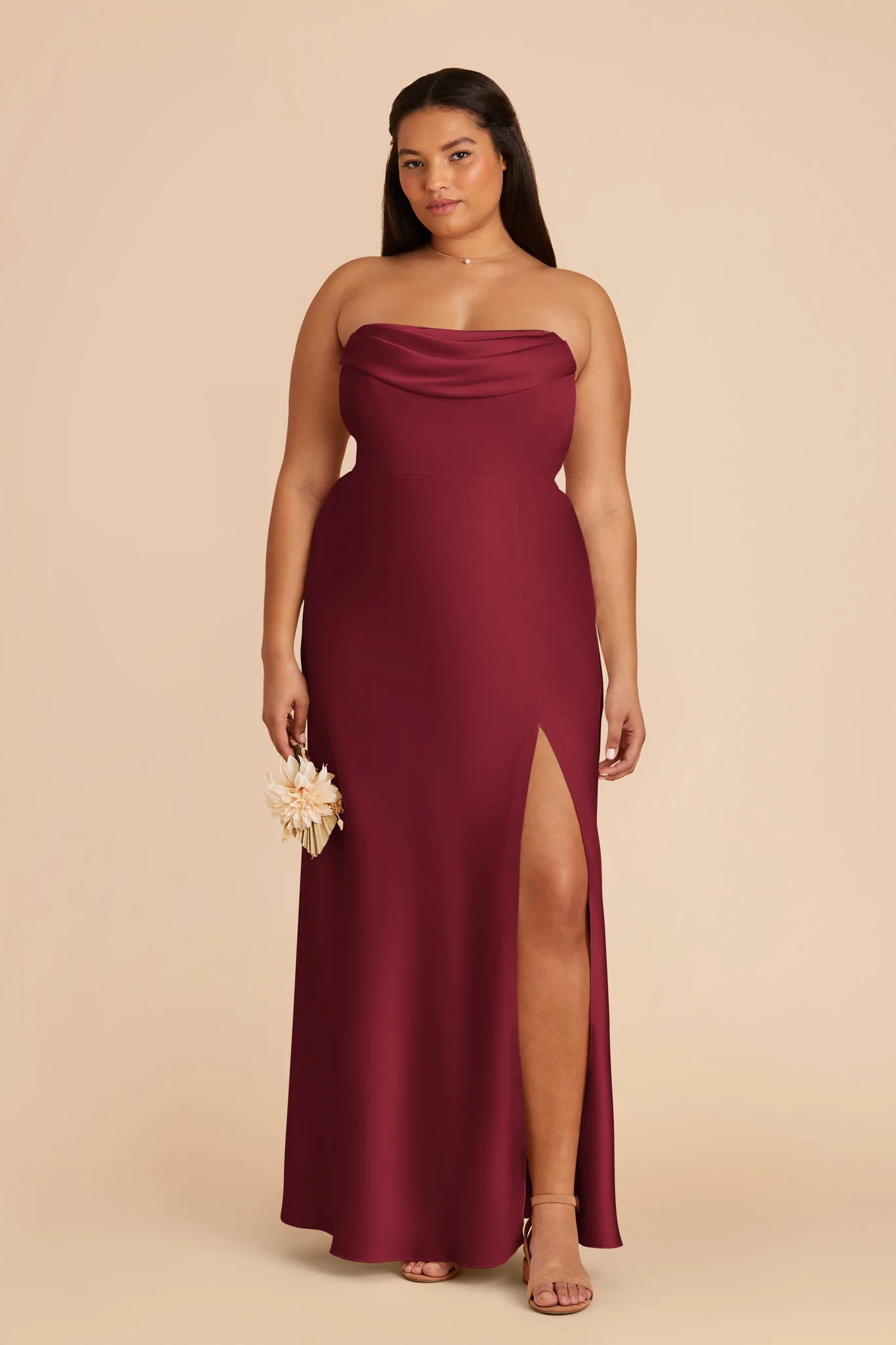 Matte Satin Burgundy Dress - XNAUWBI