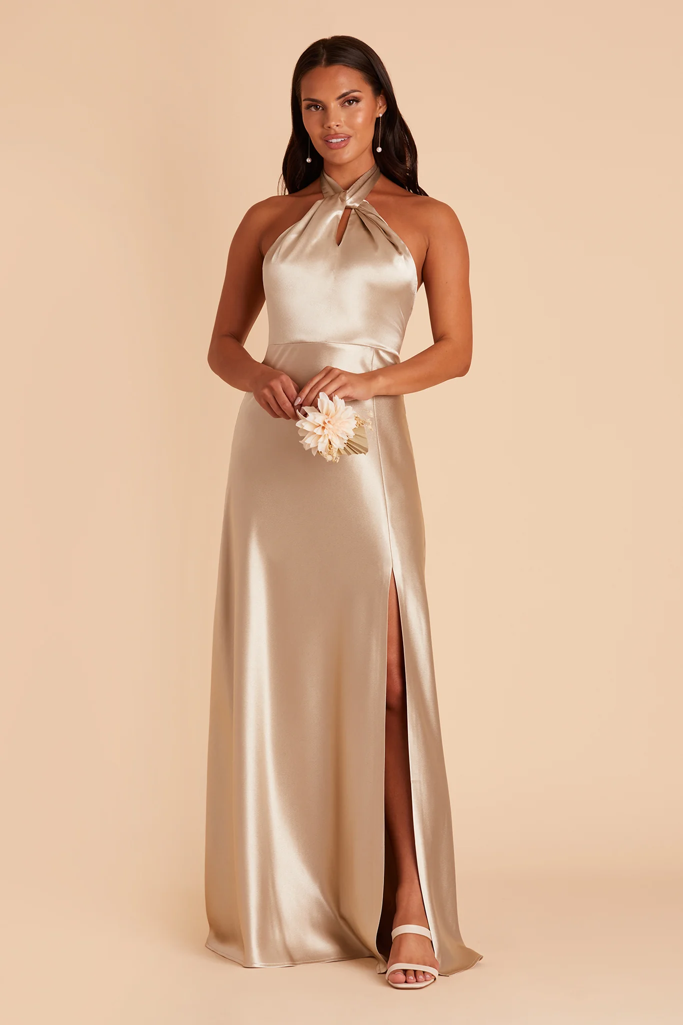 Shiny Satin Neutral Champagne Dress - XNAUWBI