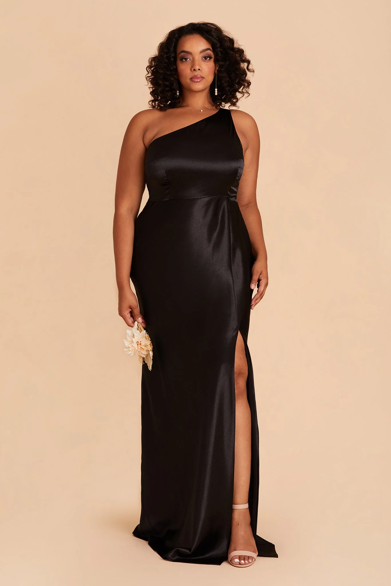 Shiny Satin Black Dress - XNAUWBI