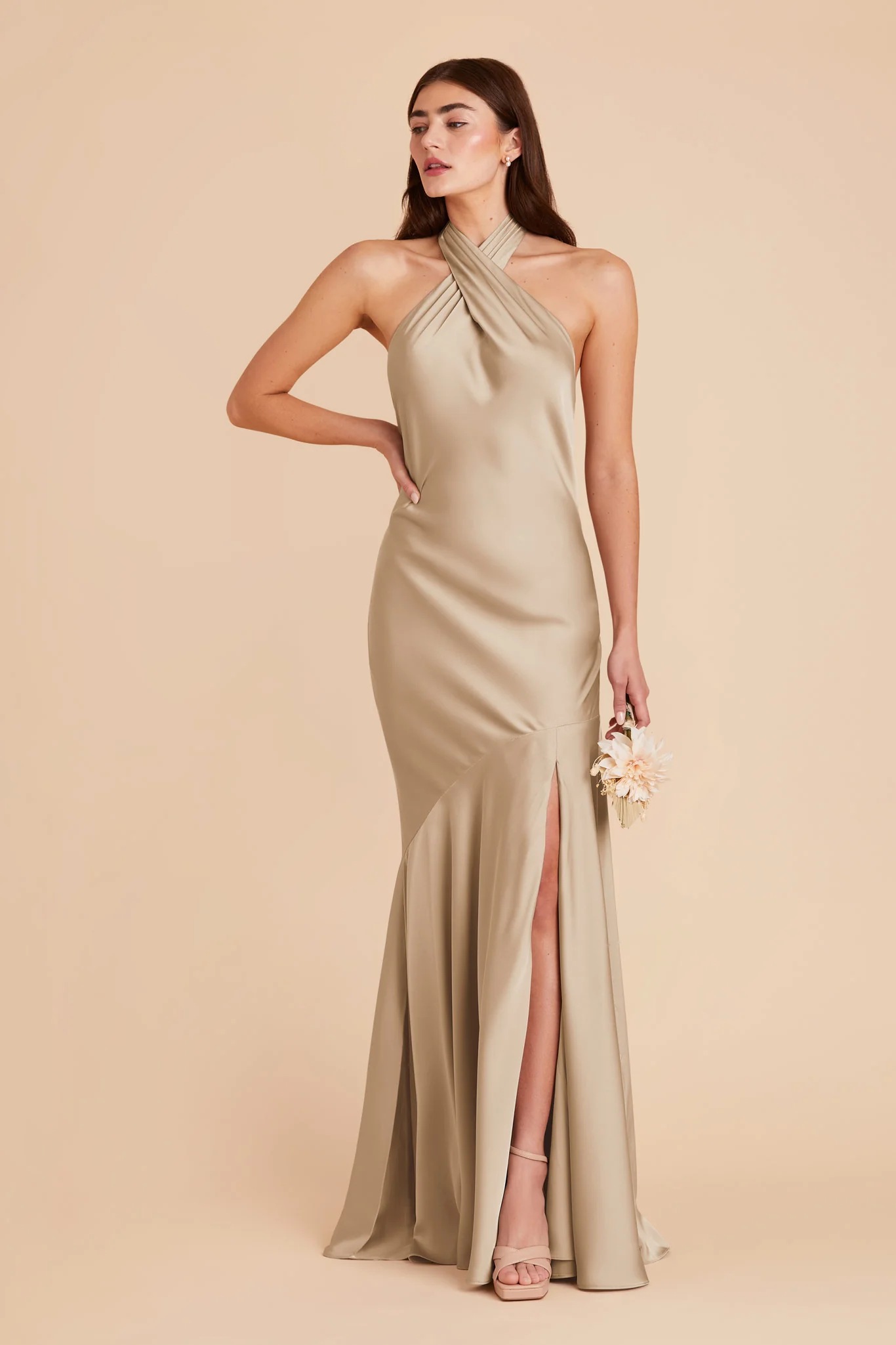 Matte Satin Neutral Champagne Dress - XNAUWBI