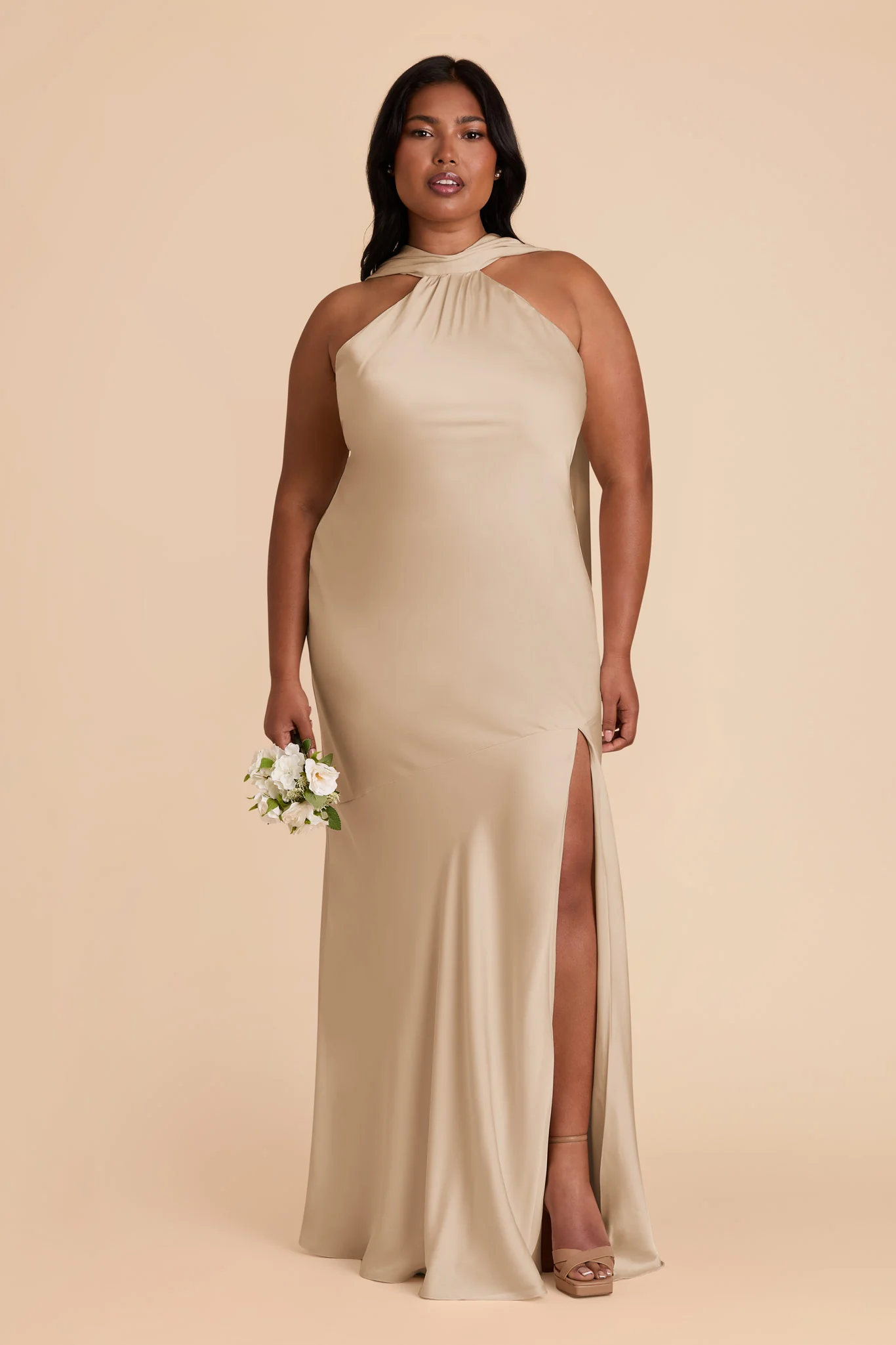 Matte Satin Neutral Champagne Dress - XNAUWBI