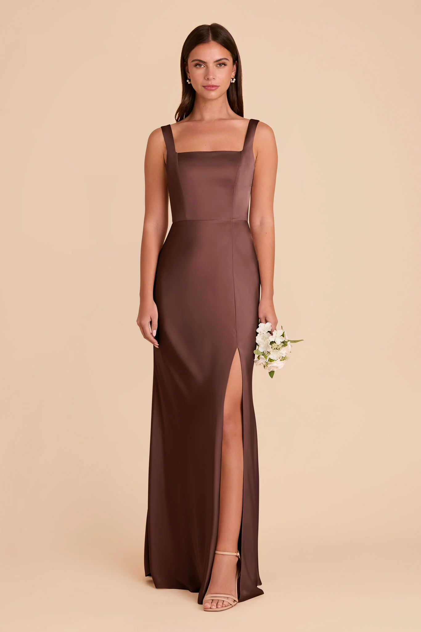 Matte Satin Chocolate Brown Dress - XNAUWBI