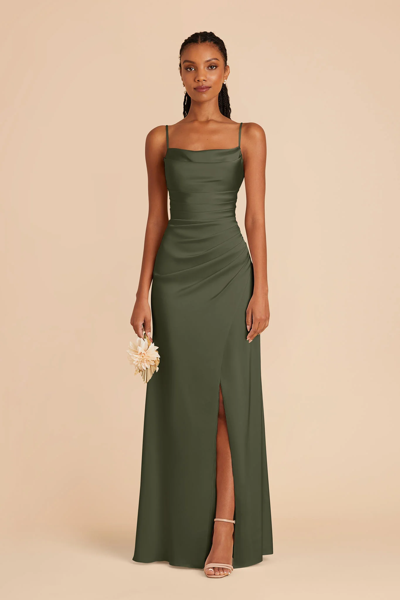 Matte Satin Olive Dress - XNAUWBI