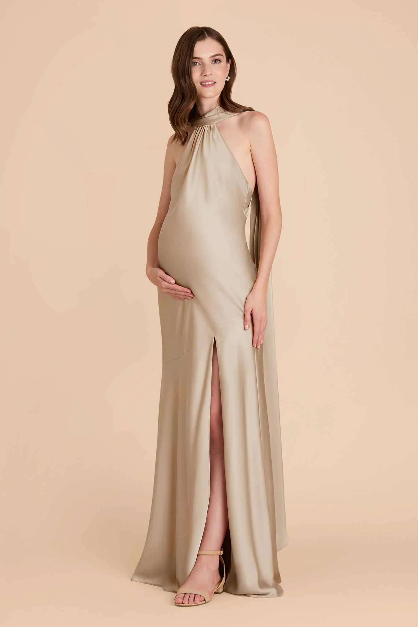 Matte Satin Neutral Champagne Dress - XNAUWBI
