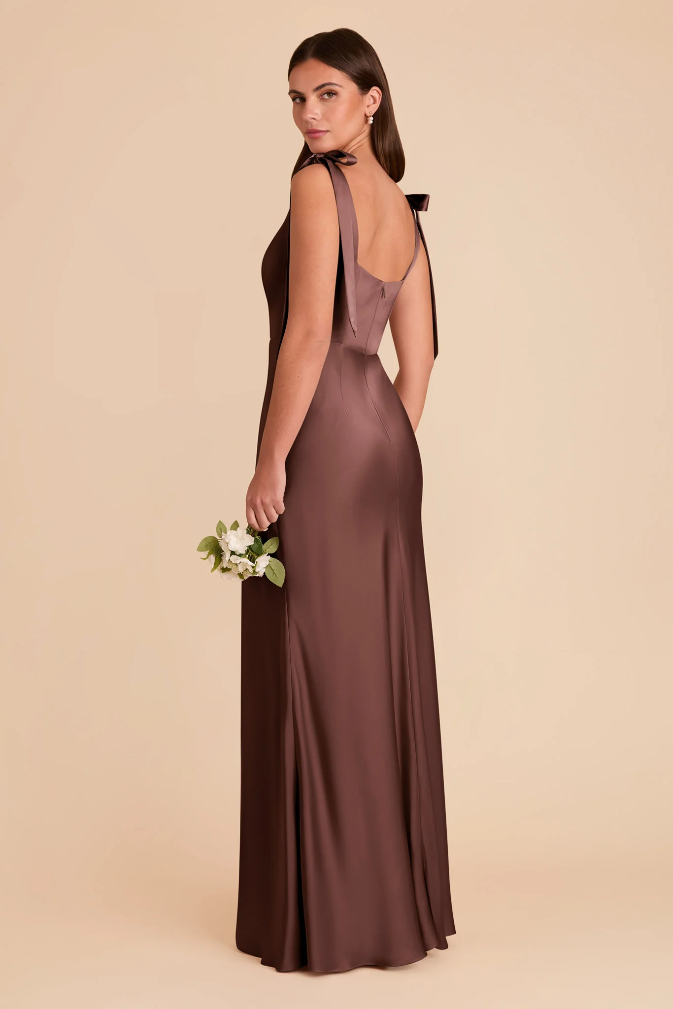 Matte Satin Chocolate Brown Dress - XNAUWBI