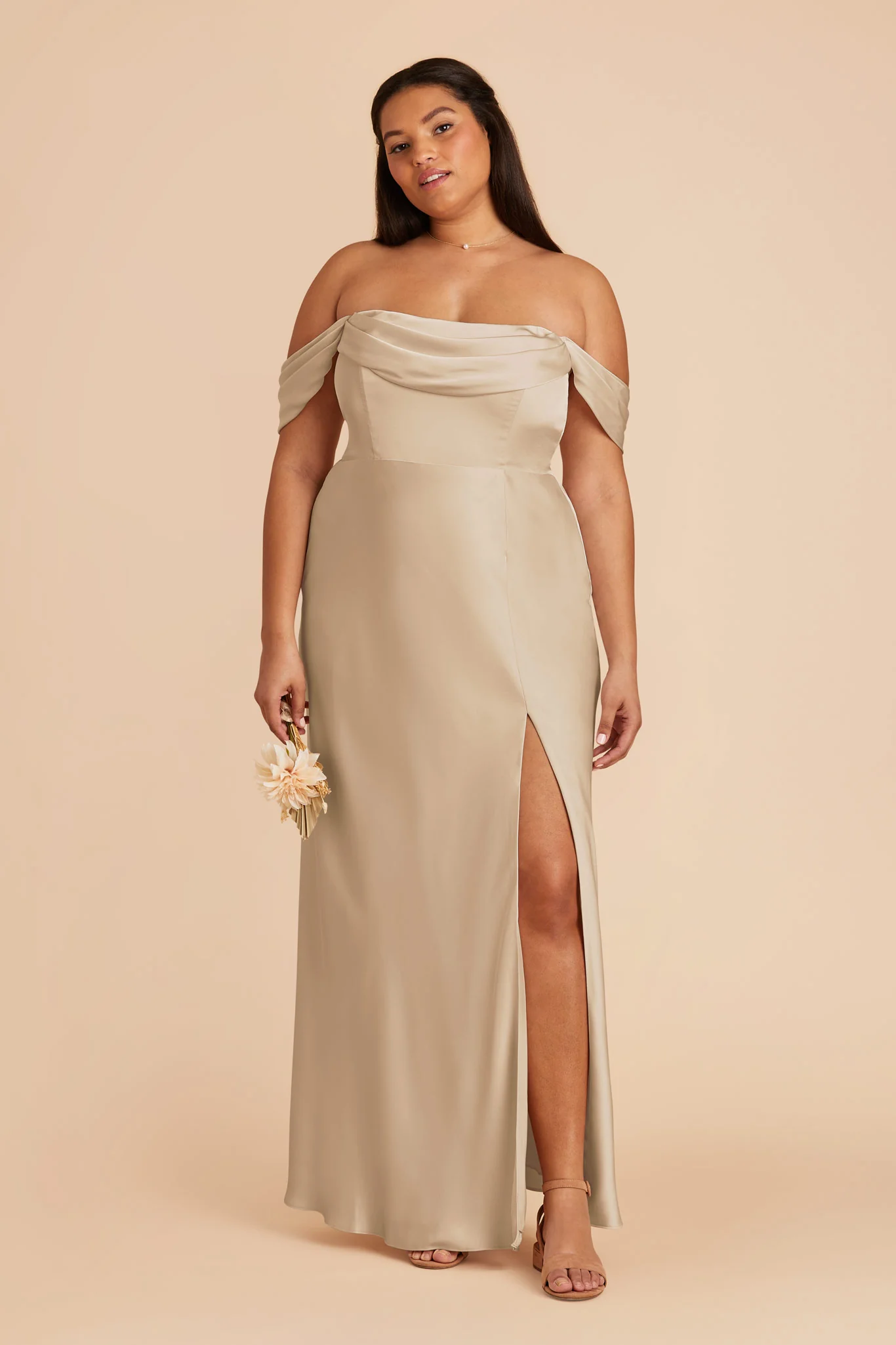 Matte Satin Neutral Champagne Dress - XNAUWBI