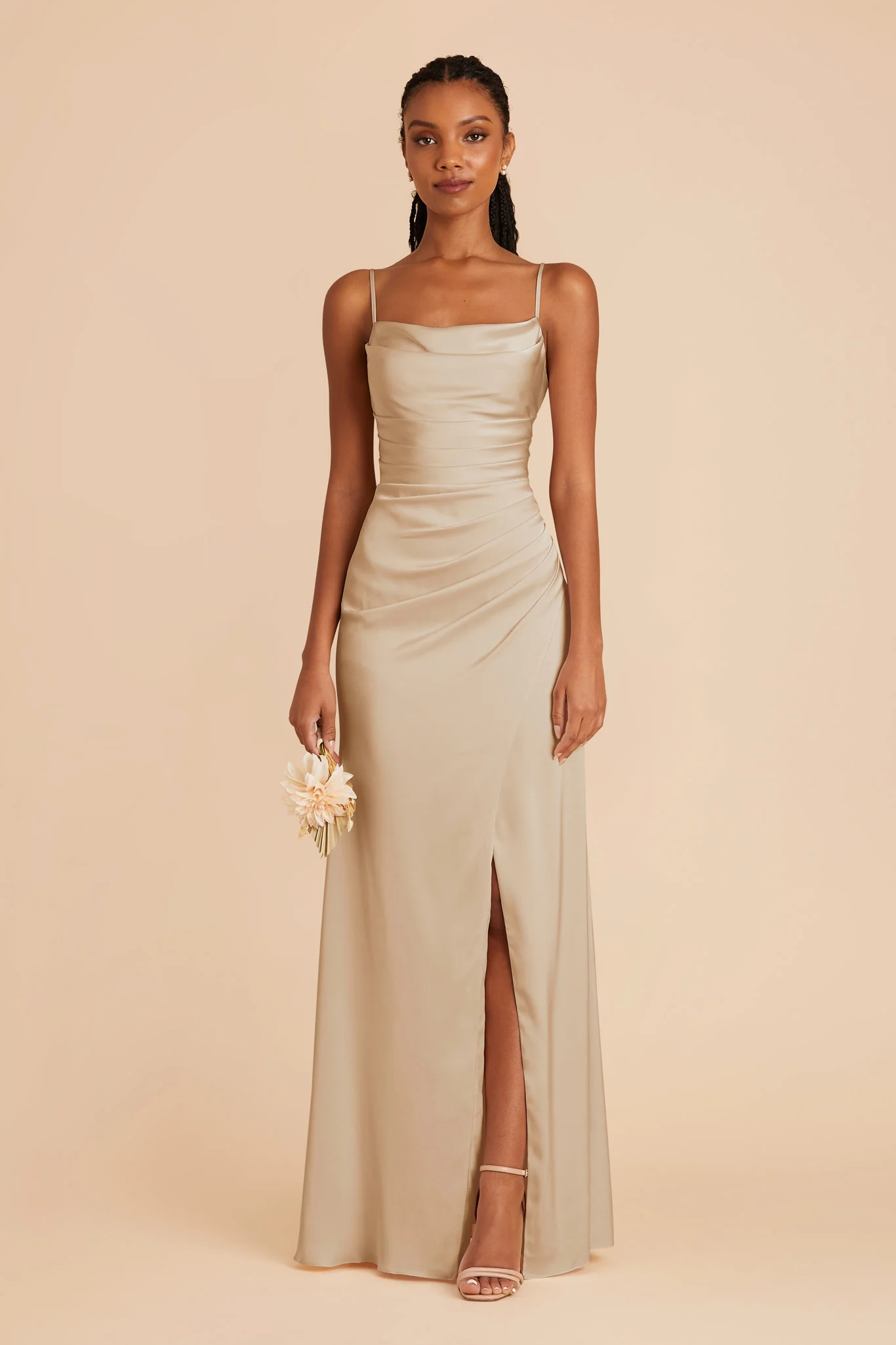 Matte Satin Neutral Champagne Dress - XNAUWBI