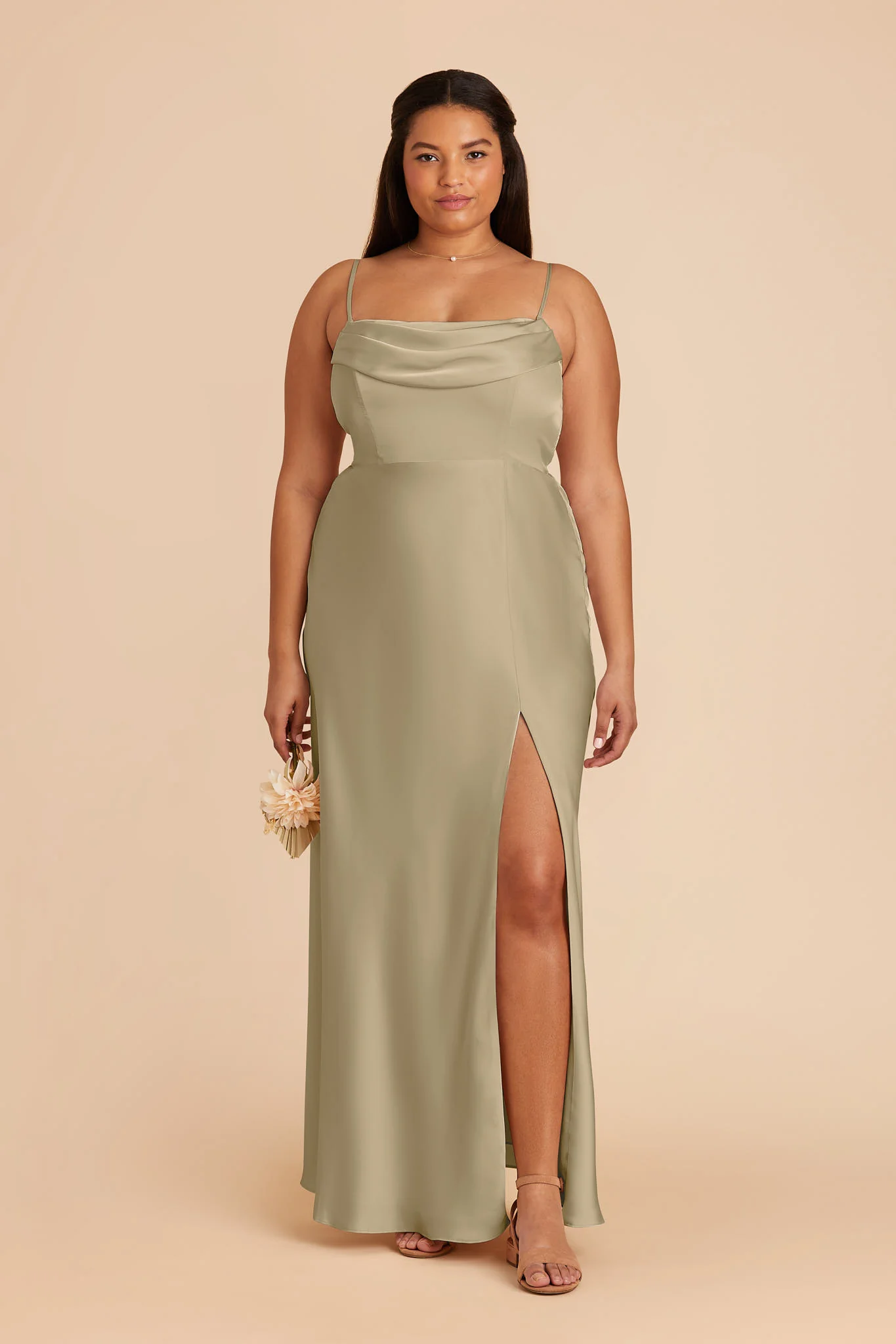 Matte Satin Moss Green Dress - XNAUWBI