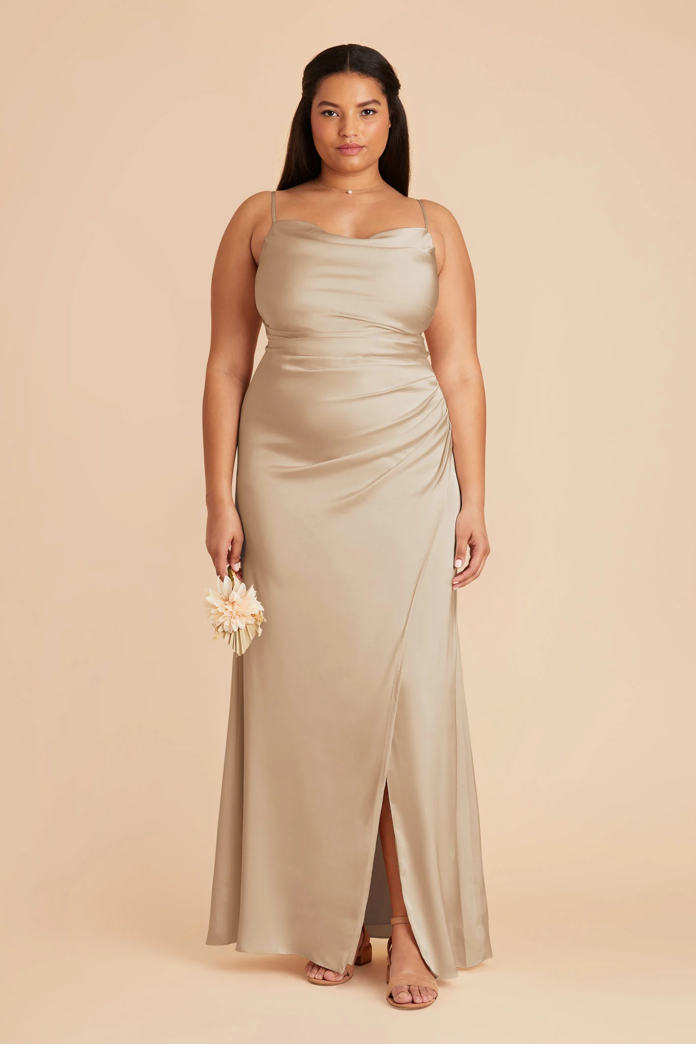 Matte Satin Neutral Champagne Dress - XNAUWBI