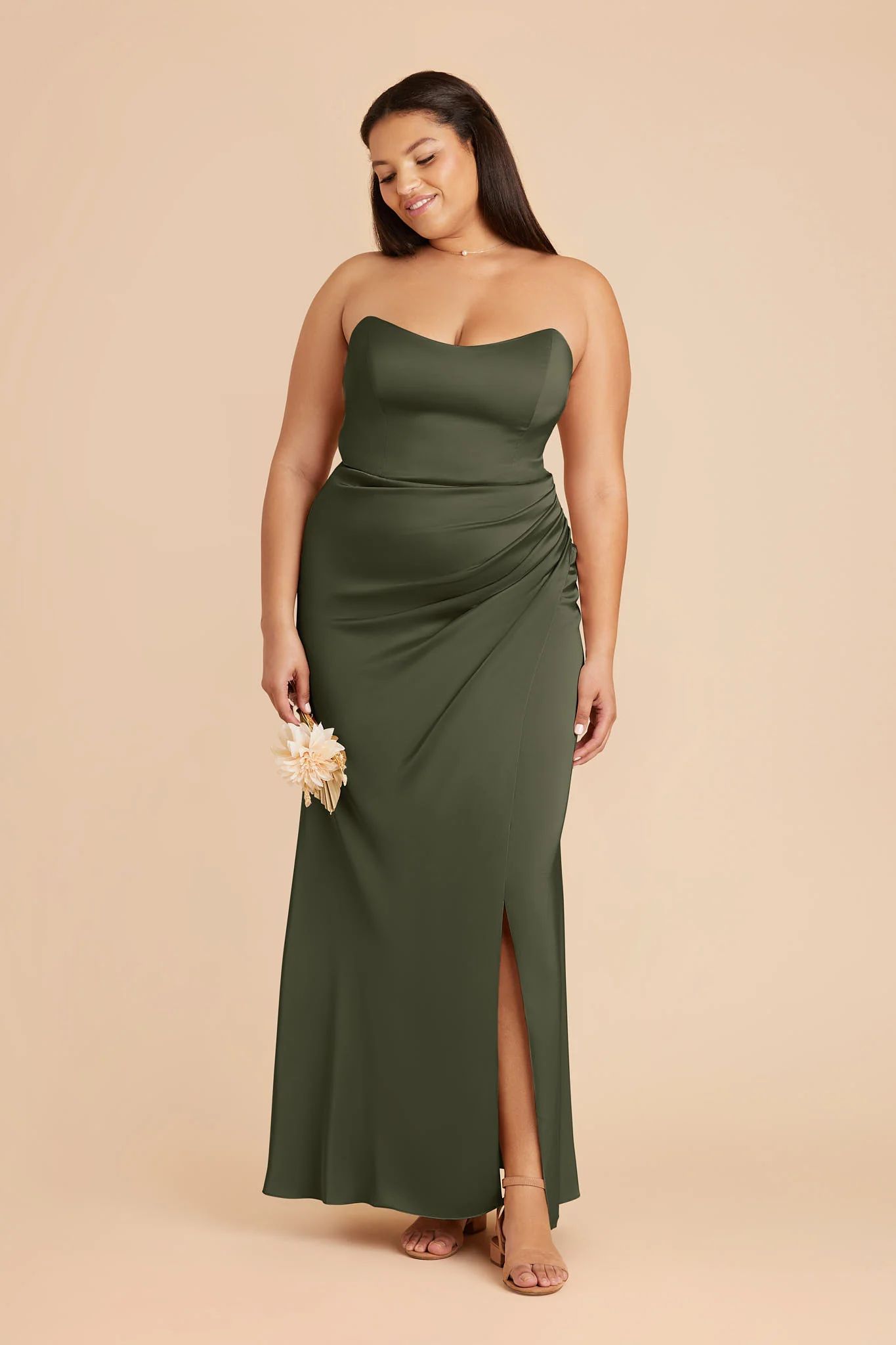 Matte Satin Olive Dress - XNAUWBI