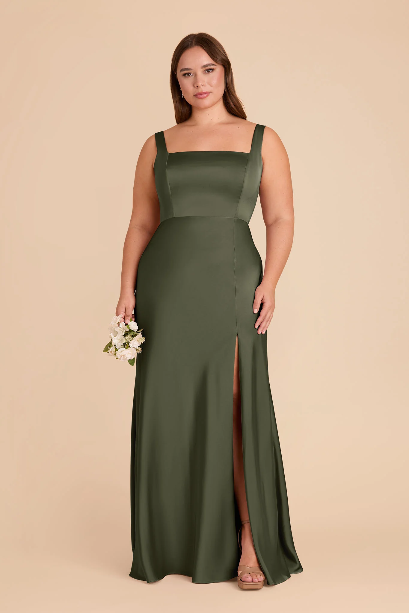 Matte Satin Olive Dress - XNAUWBI