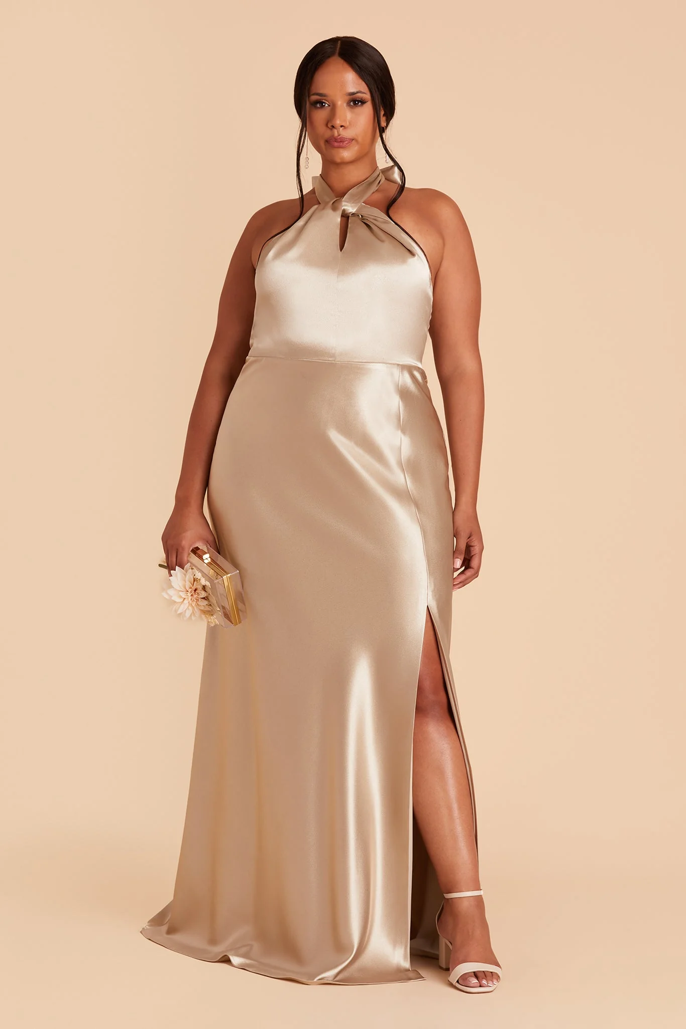 Shiny Satin Neutral Champagne Dress - XNAUWBI