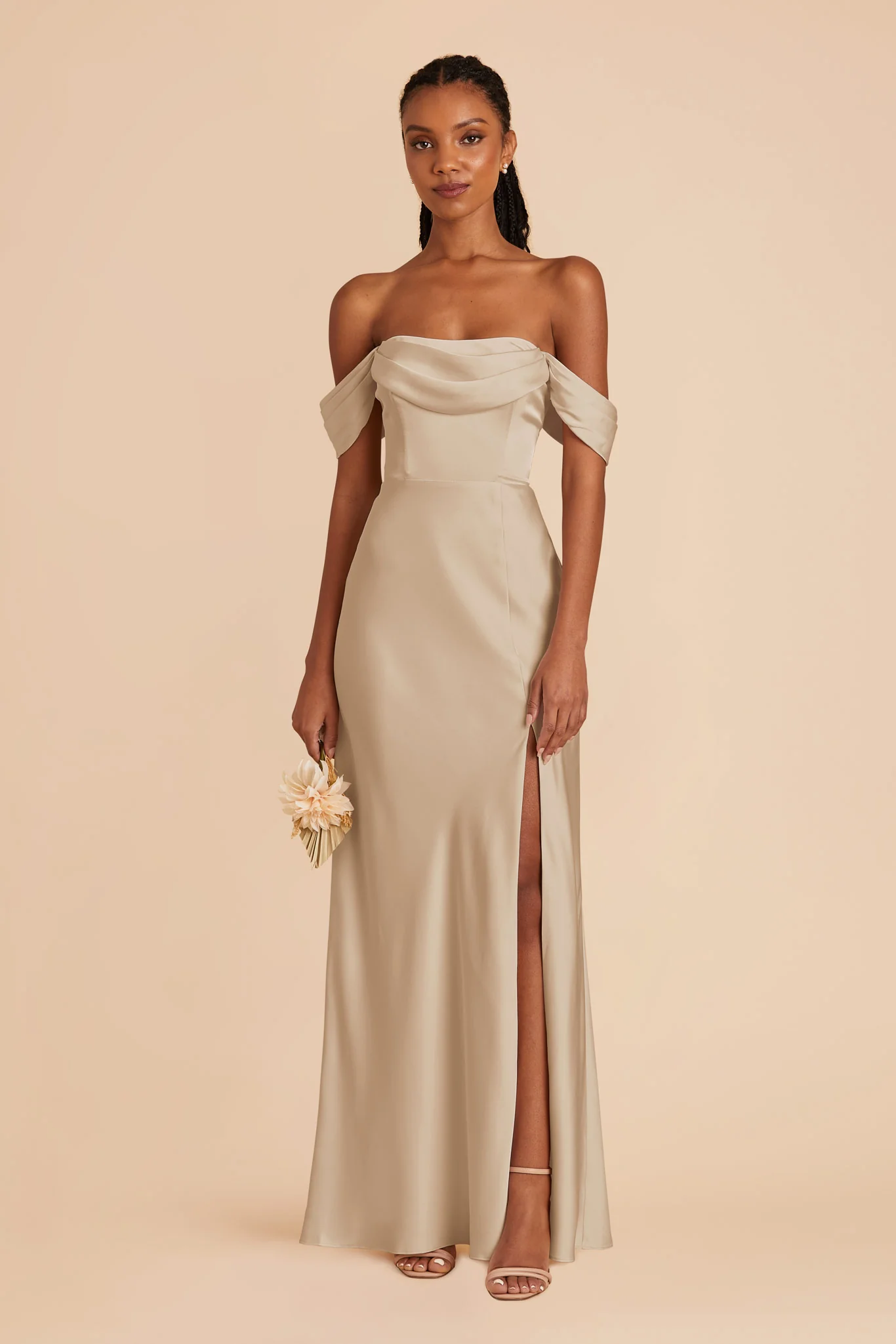 Matte Satin Neutral Champagne Dress - XNAUWBI