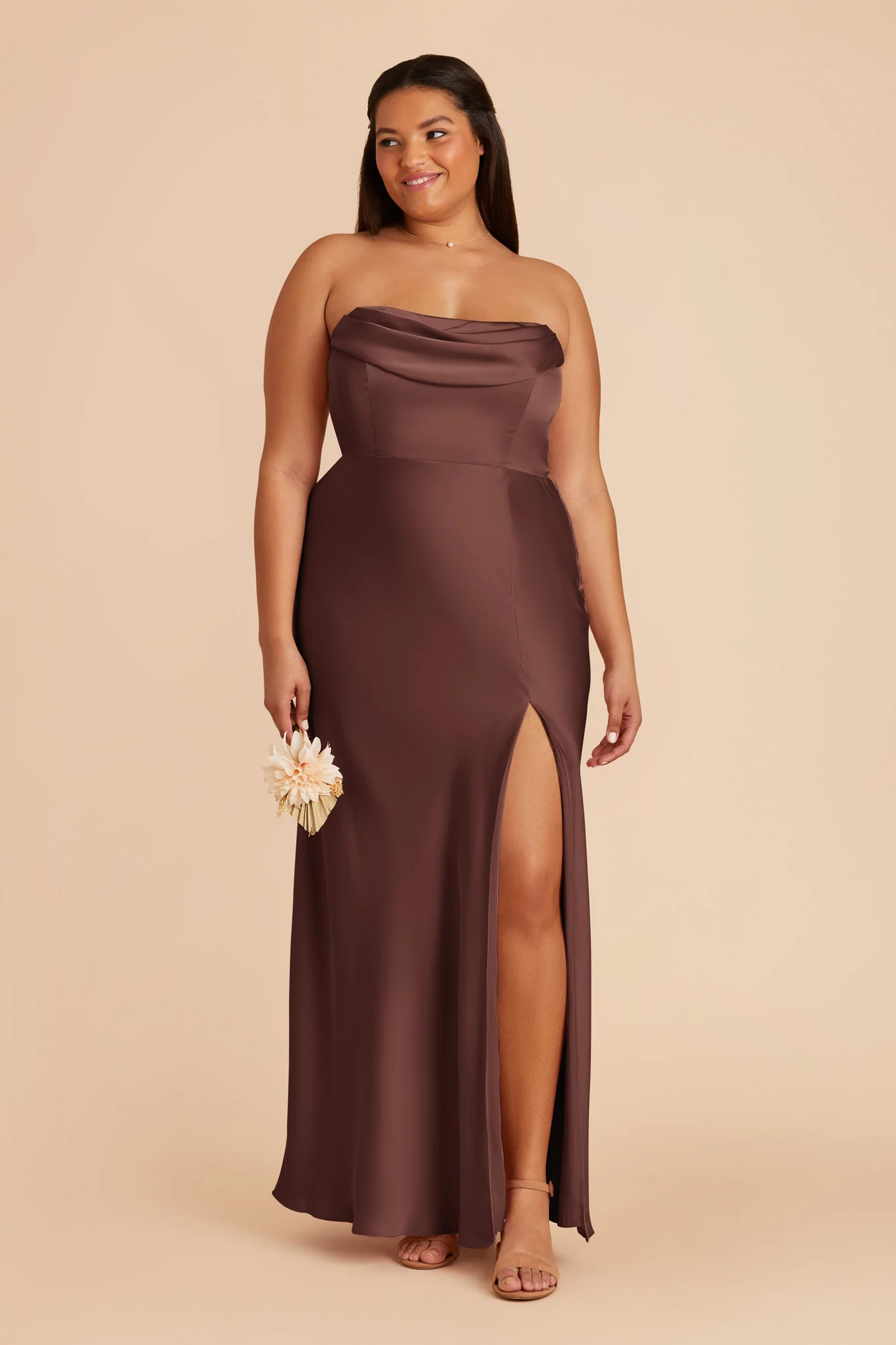 Matte Satin Chocolate Brown Dress - XNAUWBI