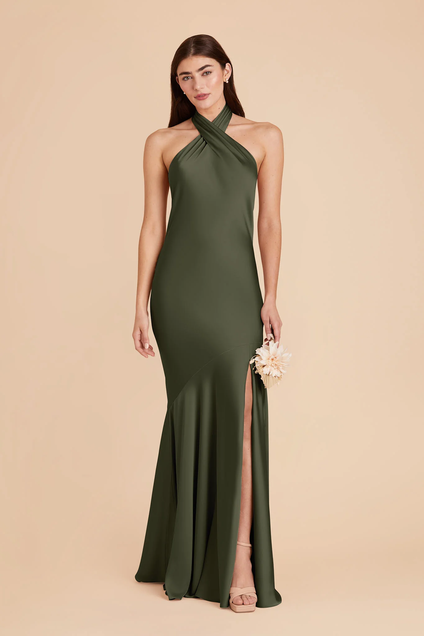 Matte Satin Olive Dress - XNAUWBI