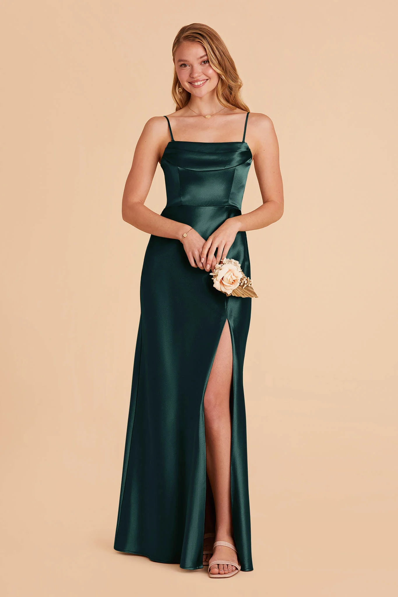 Shiny Satin Emerald Dress - XNAUWBI