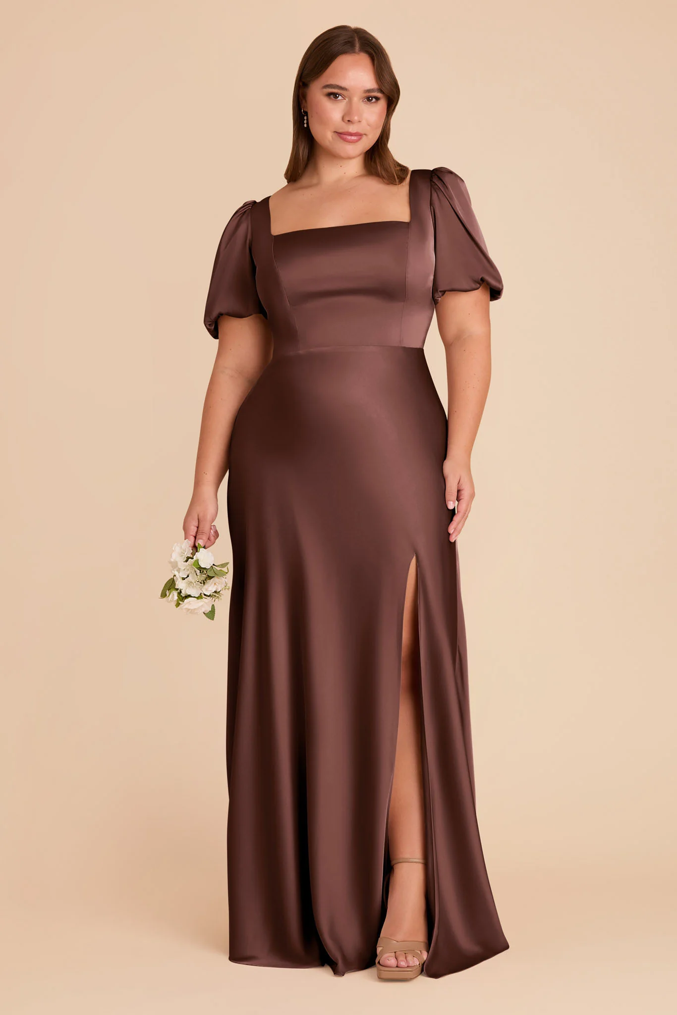 Matte Satin Chocolate Brown Dress - XNAUWBI
