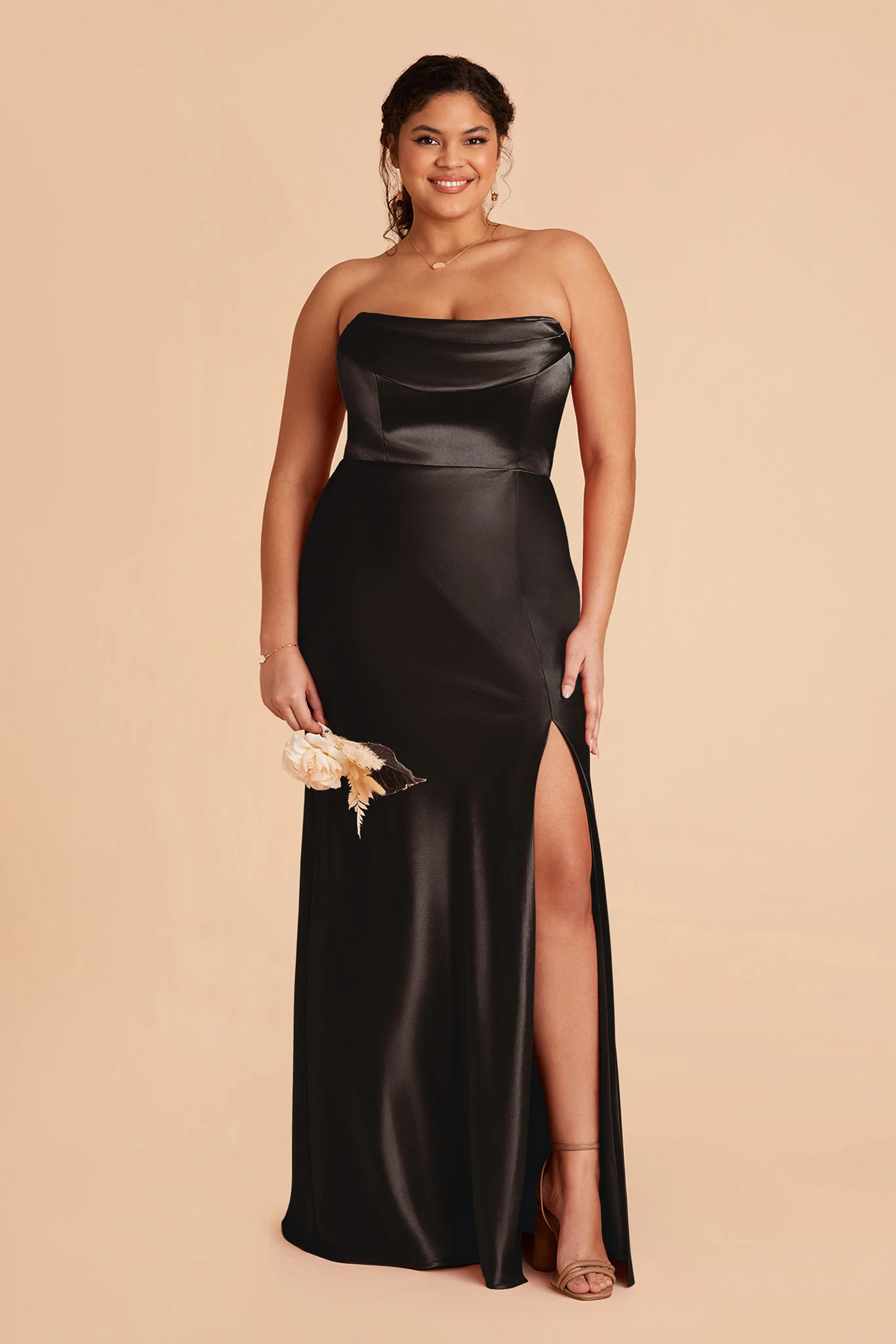Shiny Satin Black Dress - XNAUWBI