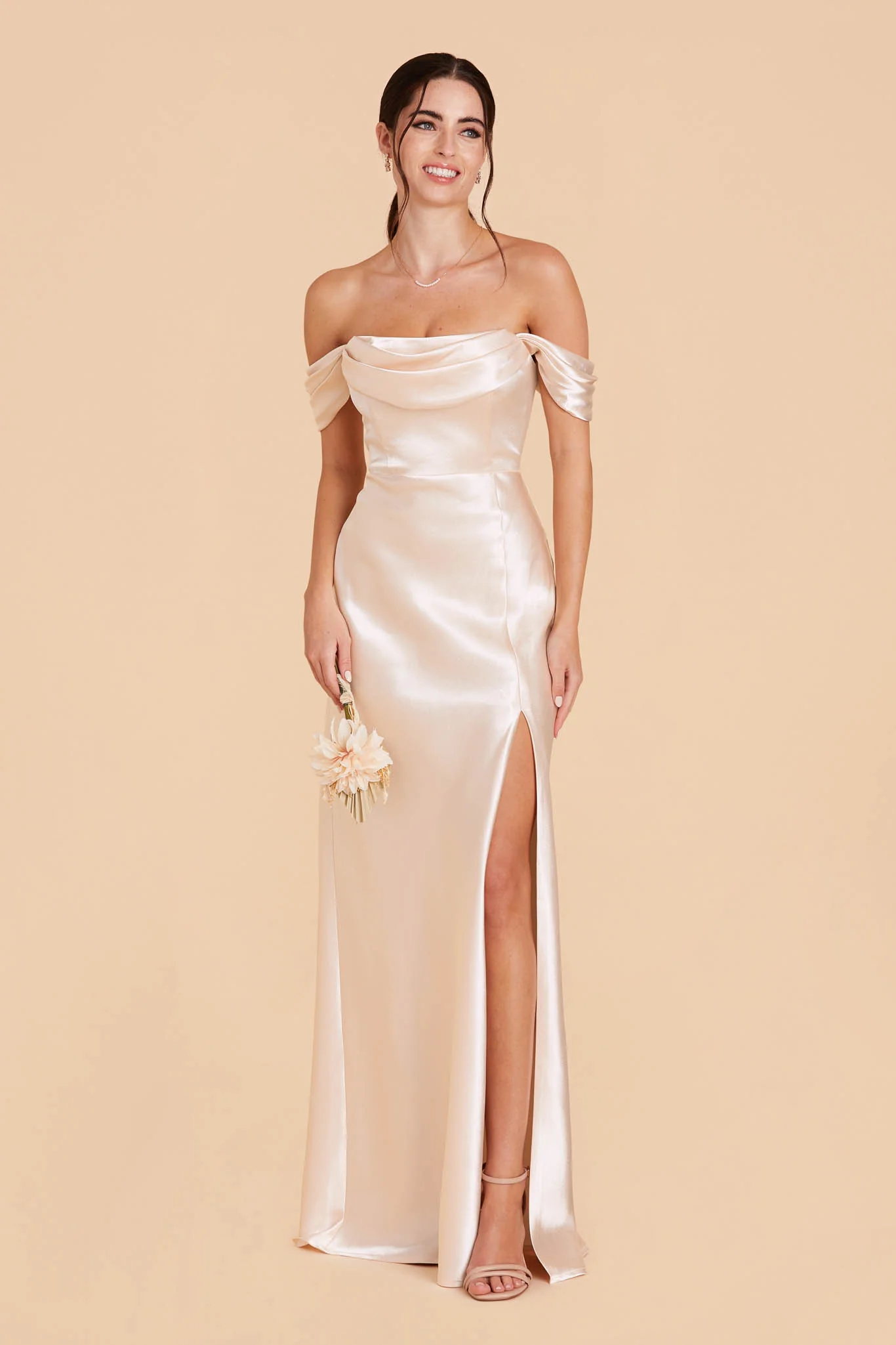 Shiny Satin Champagne Dress - XNAUWBI